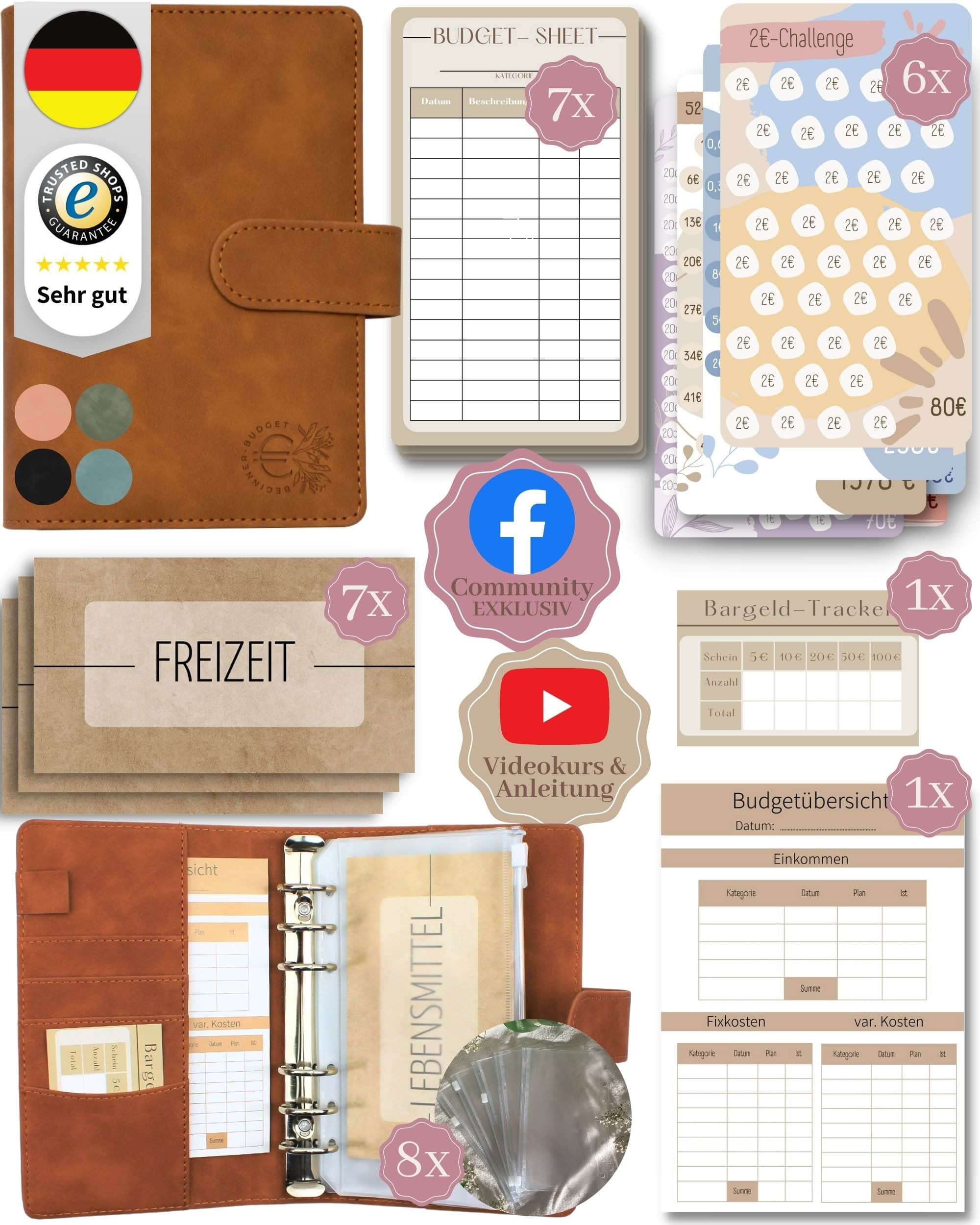 BeginnerBudget Ringbuchmappe: Envelope System Budget Planner Starter Kit Braun BeginnerBudget Accessoires & Taschen