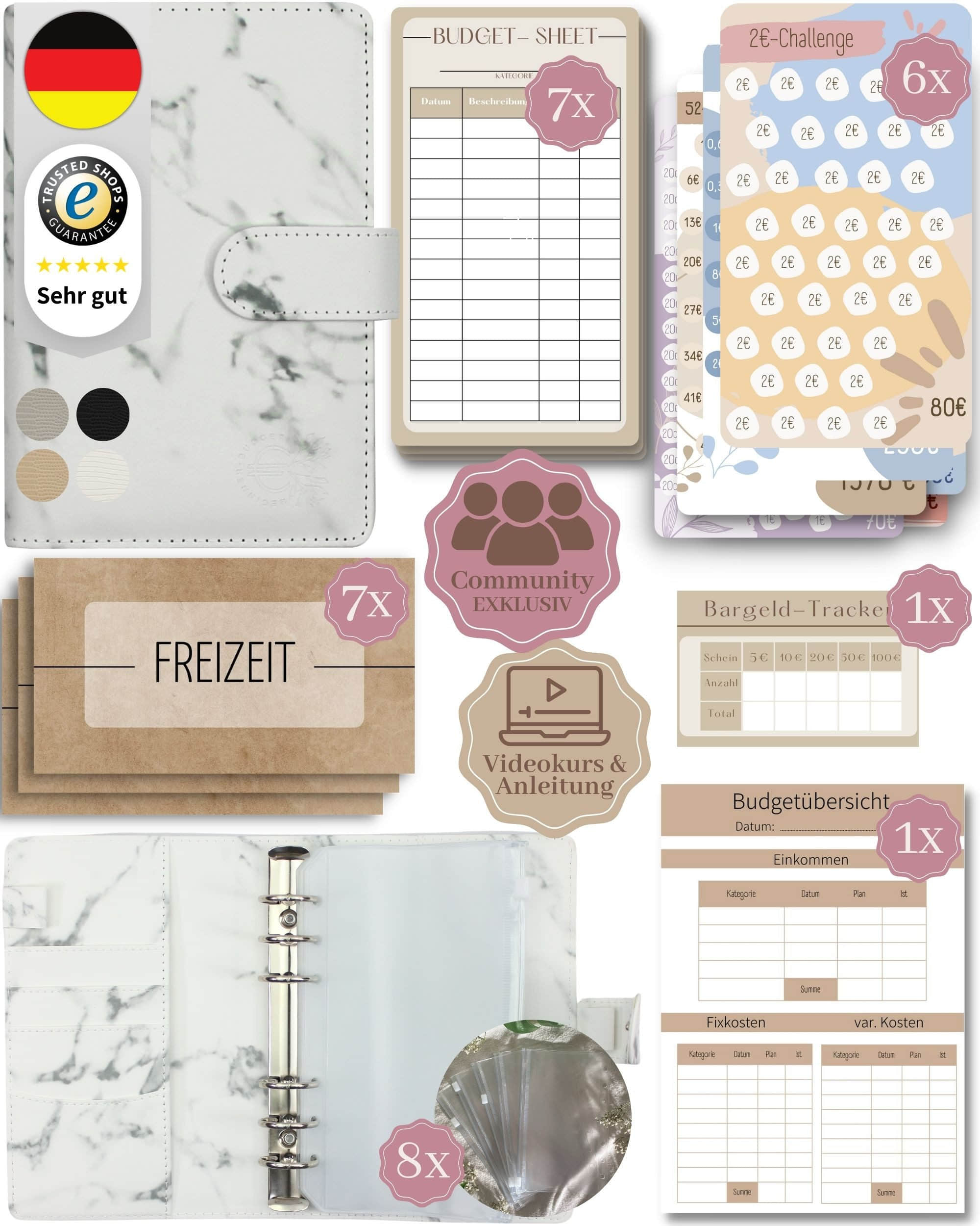 Accessoires & Taschen BeginnerBudget BeginnerBudget Ringbuchmappe: Envelope System Budget Planner Starter Kit Weiss