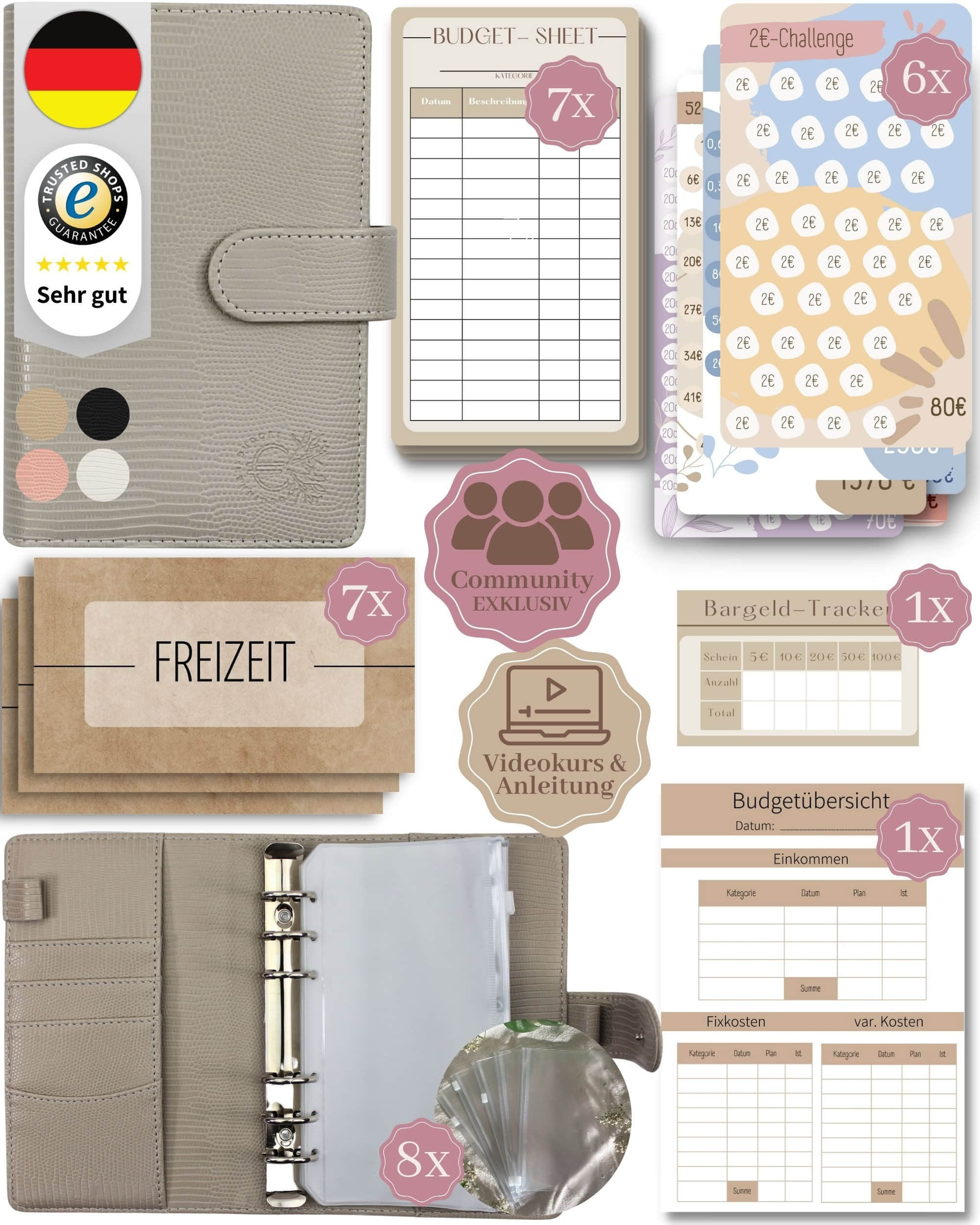 BeginnerBudget BeginnerBudget Ringbuchmappe: Envelope System Budget Planner Starter Kit Grau Accessoires & Taschen