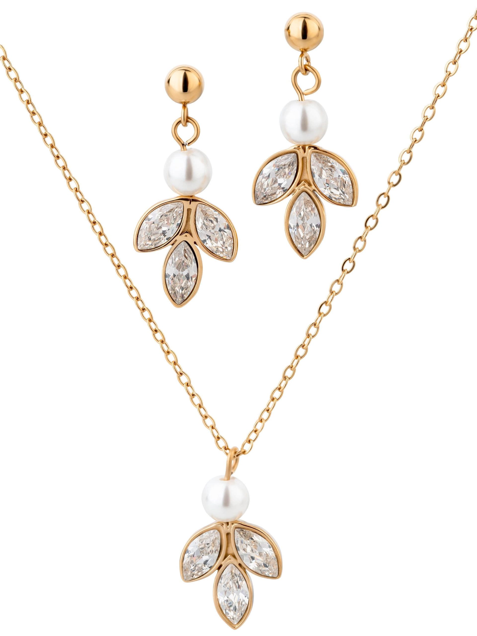 Brautkronen Brautschmuck Set: Stainless Steel Necklace & Earrings with Zirconia & Pearl for Brides Gold Brautkrone myToys