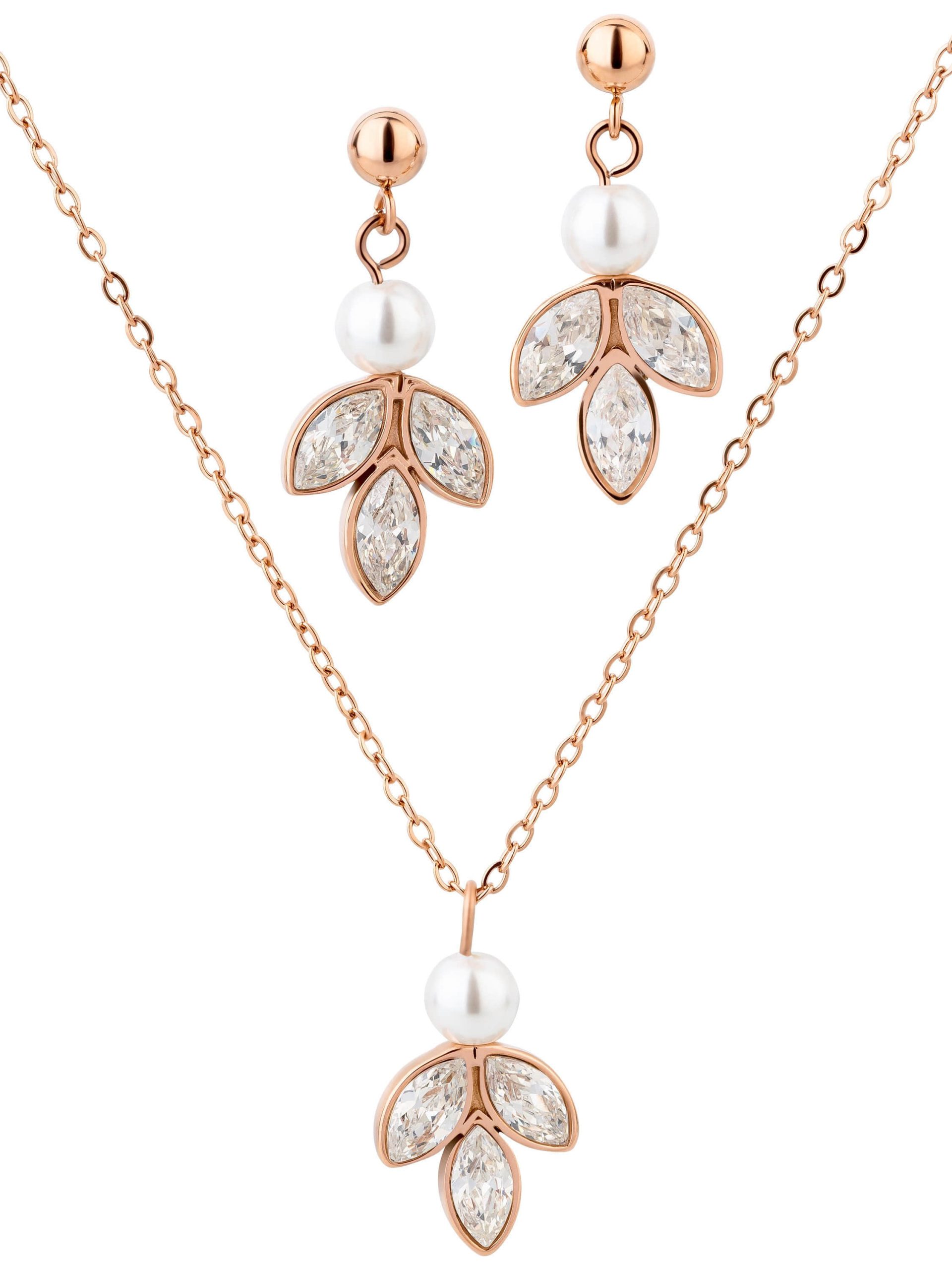 Brautkronen Brautschmuck Set: Stainless Steel Necklace & Earrings with Zirconia & Pearl for Brides rose myToys Brautkrone