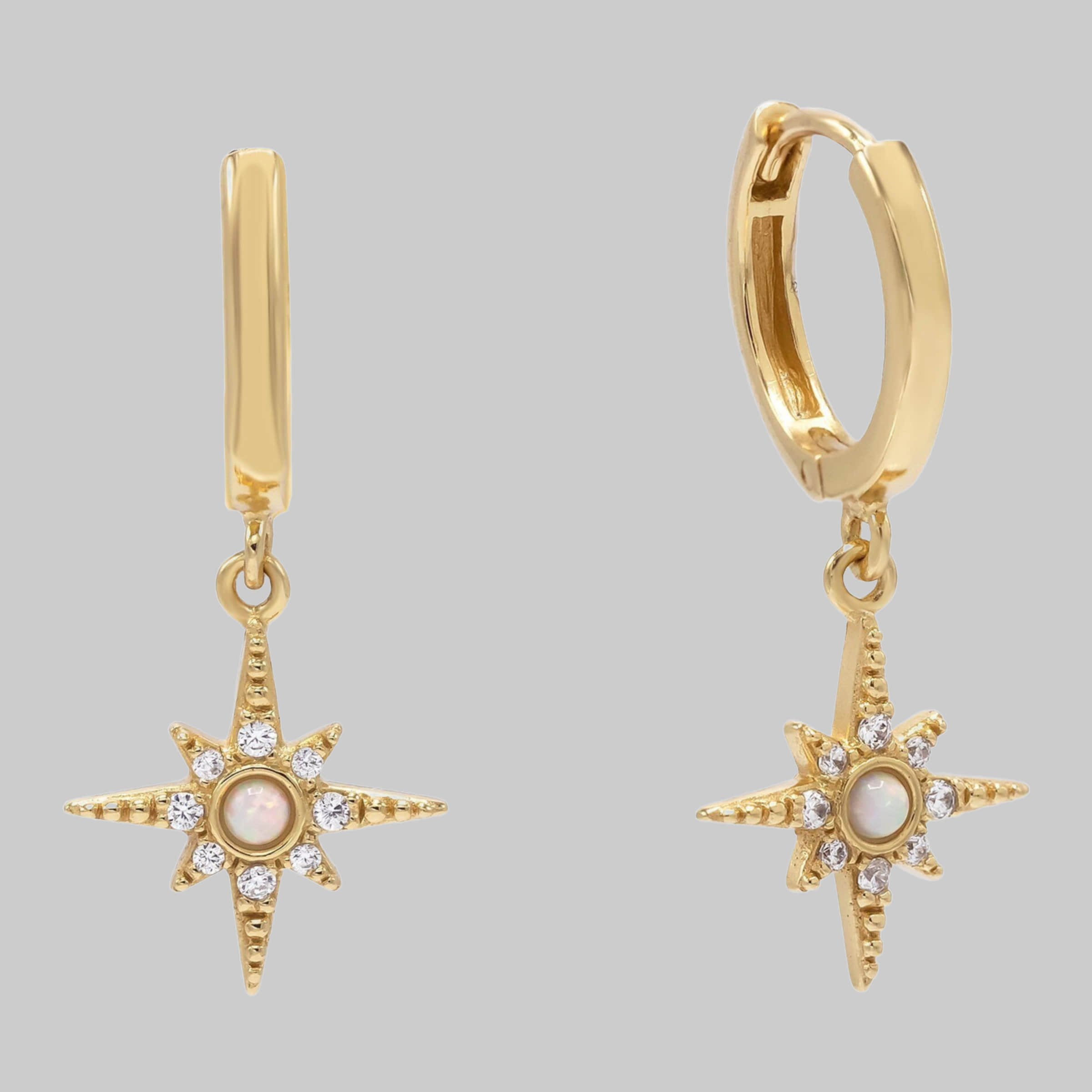 Brandlinger Brändlinger Pair of Earrings, Adelaide, Star, Silver 925, Gold-Plated, White Opal, and White Zirconia Gold myToys