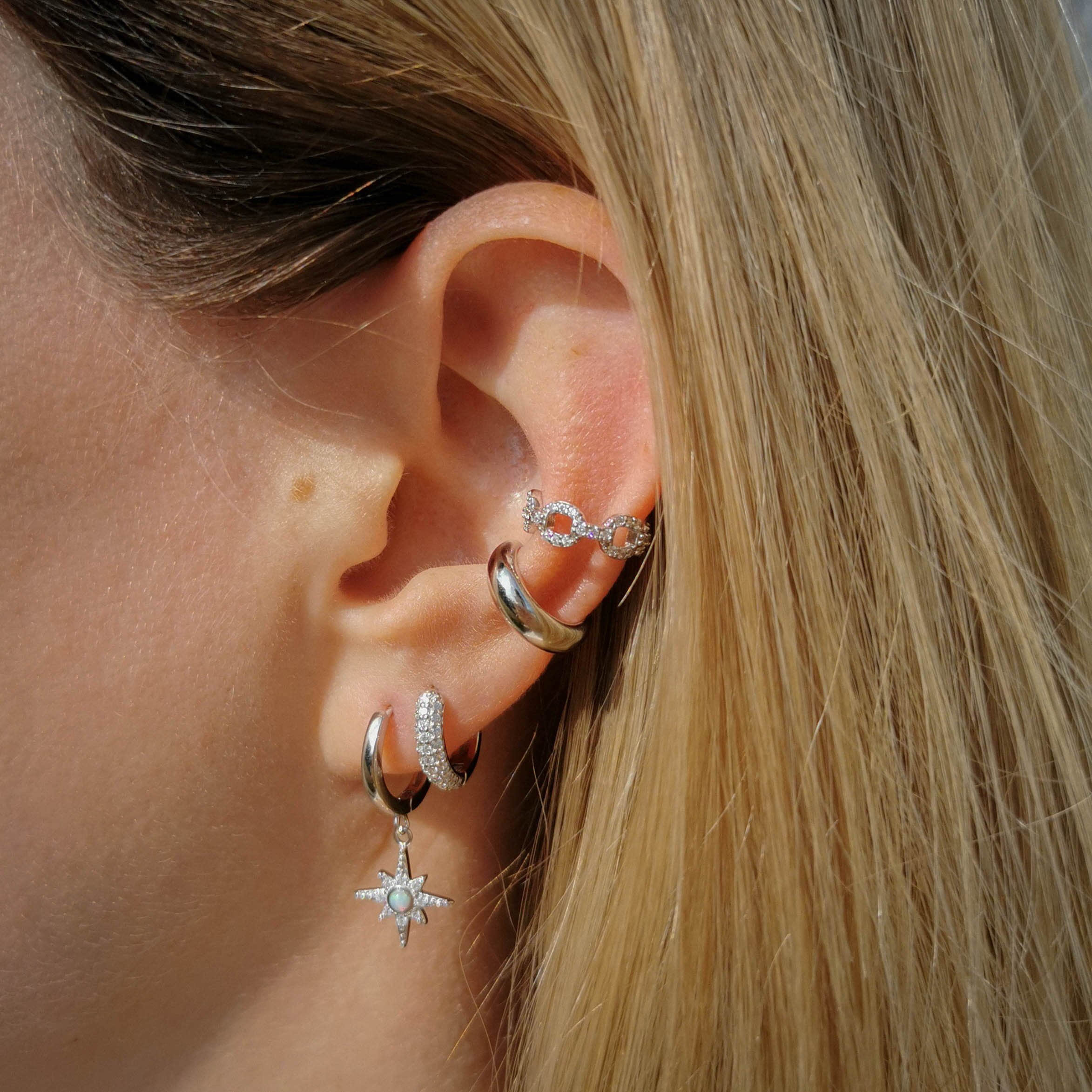 Brändlinger Pair of Earrings, Adelaide, Star, Silver 925, Gold-Plated, White Opal, and White Zirconia Silber Brandlinger myToys