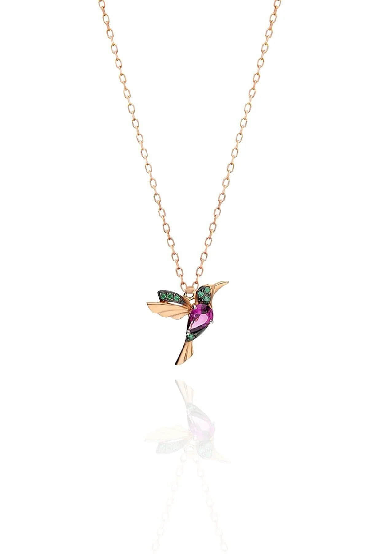 Einzelstu00FCck Einzelstück Kette mit Anhänger Einzelstück Kolibri Kette aus 925 Sterling Silber, rosé vergoldet, mit funkelnden Steinen myToys