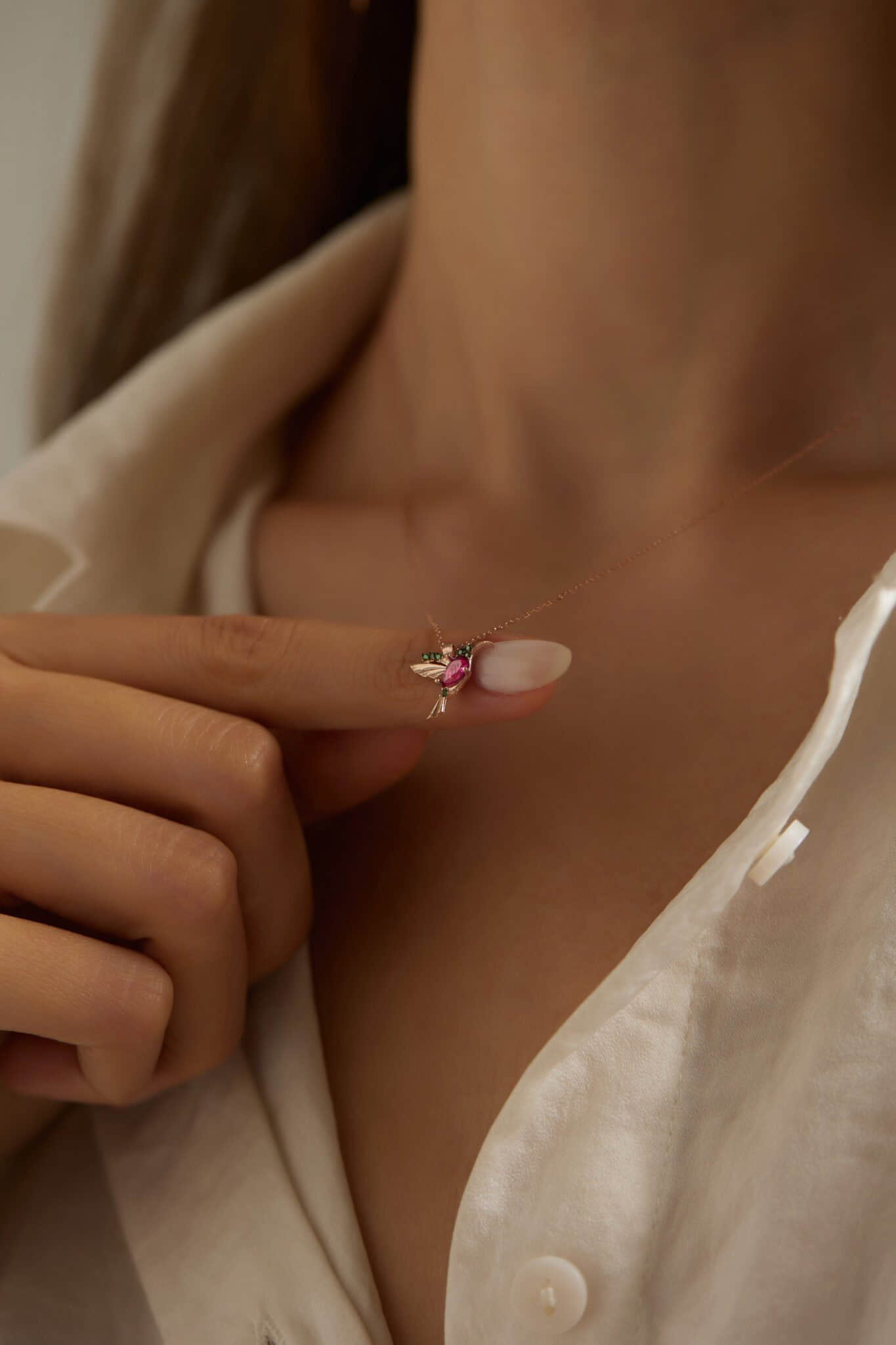 Einzelstu00FCck Einzelstück Kette mit Anhänger Einzelstück Kolibri Kette aus 925 Sterling Silber, rosé vergoldet, mit funkelnden Steinen myToys
