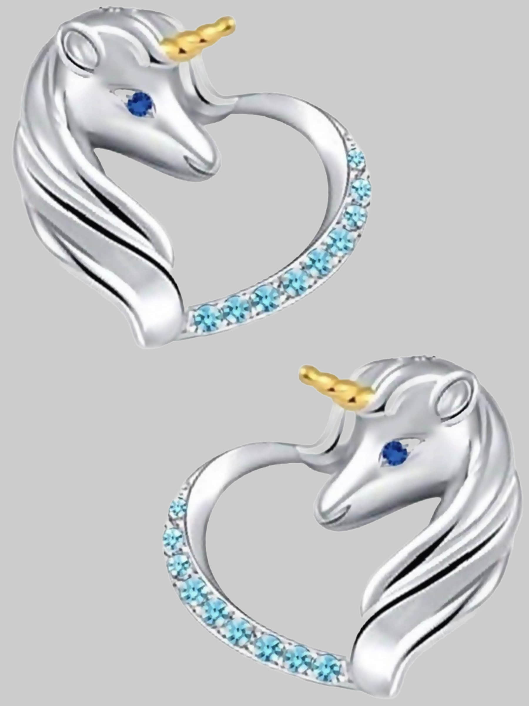 Golden Hufeisen Rainbow Unicorn Horse Earrings - 925 Sterling Silver Zirconia Blau Goldene Hufeisen myToys