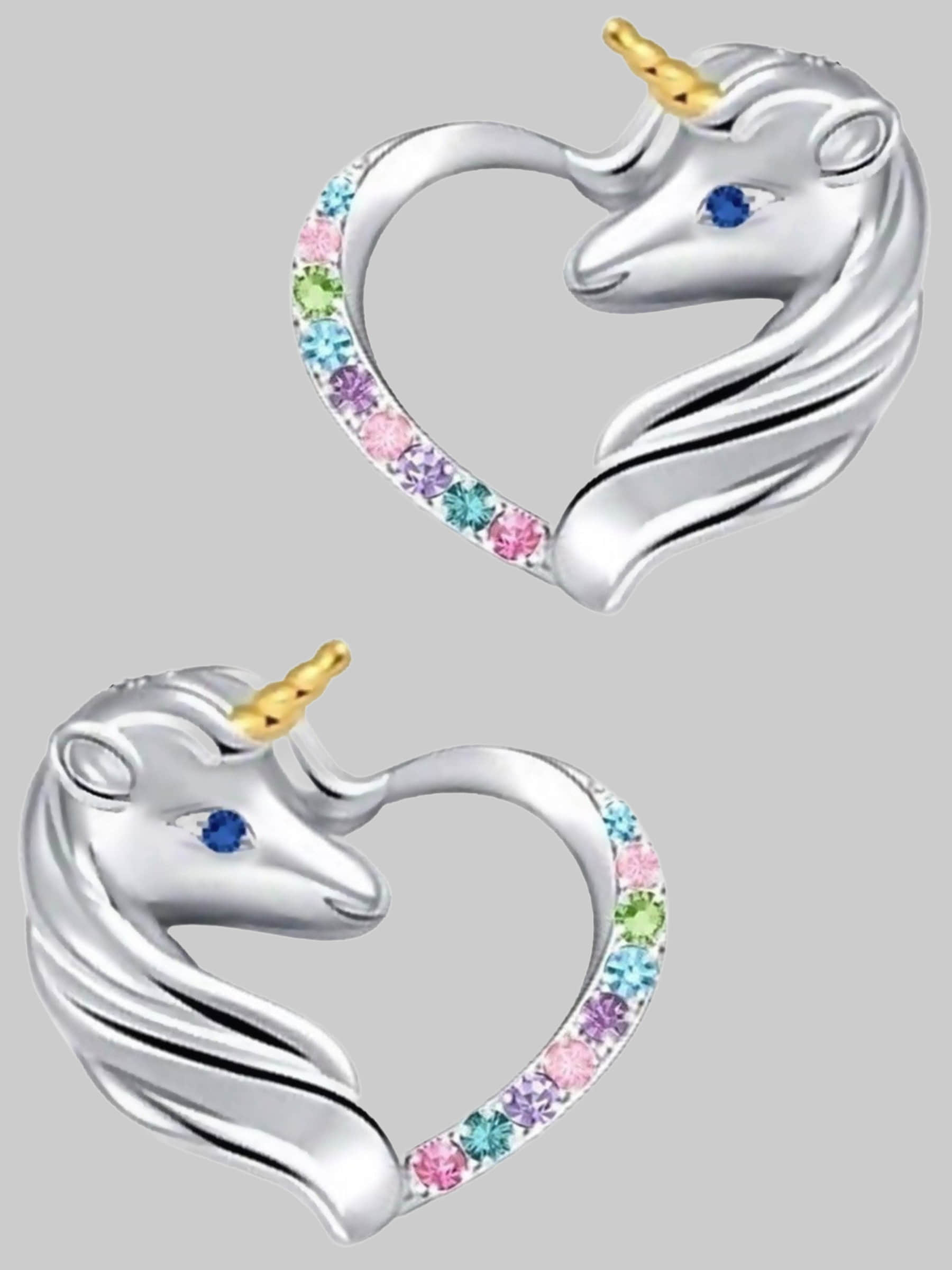 Goldene Hufeisen Golden Hufeisen Rainbow Unicorn Horse Earrings - 925 Sterling Silver Zirconia Bunt myToys