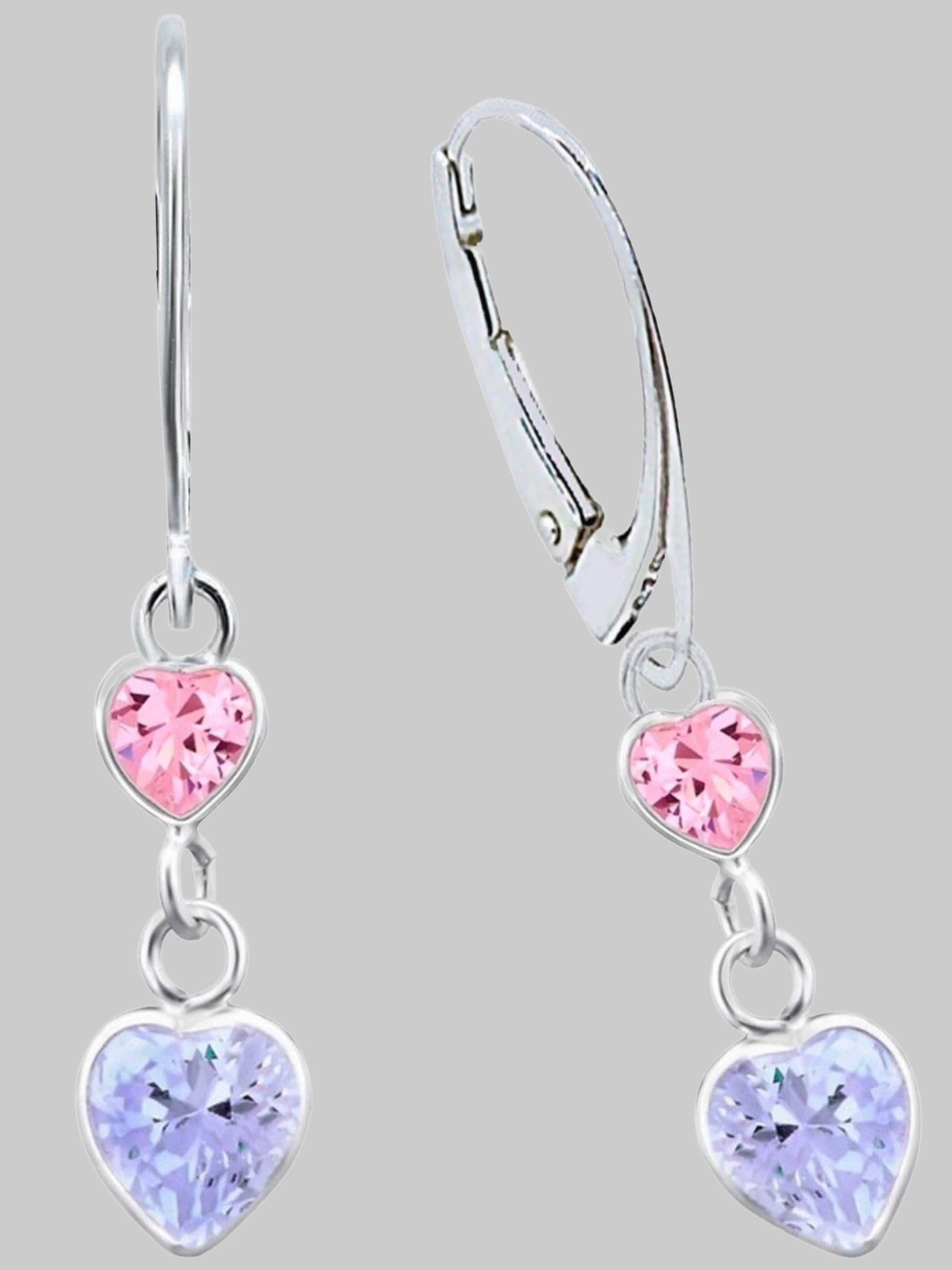 myToys Goldene Hufeisen Goldene Hufesen Paar Ohrhänger Zirkonia Herz – 925 Sterling Silber Rosa-Lila