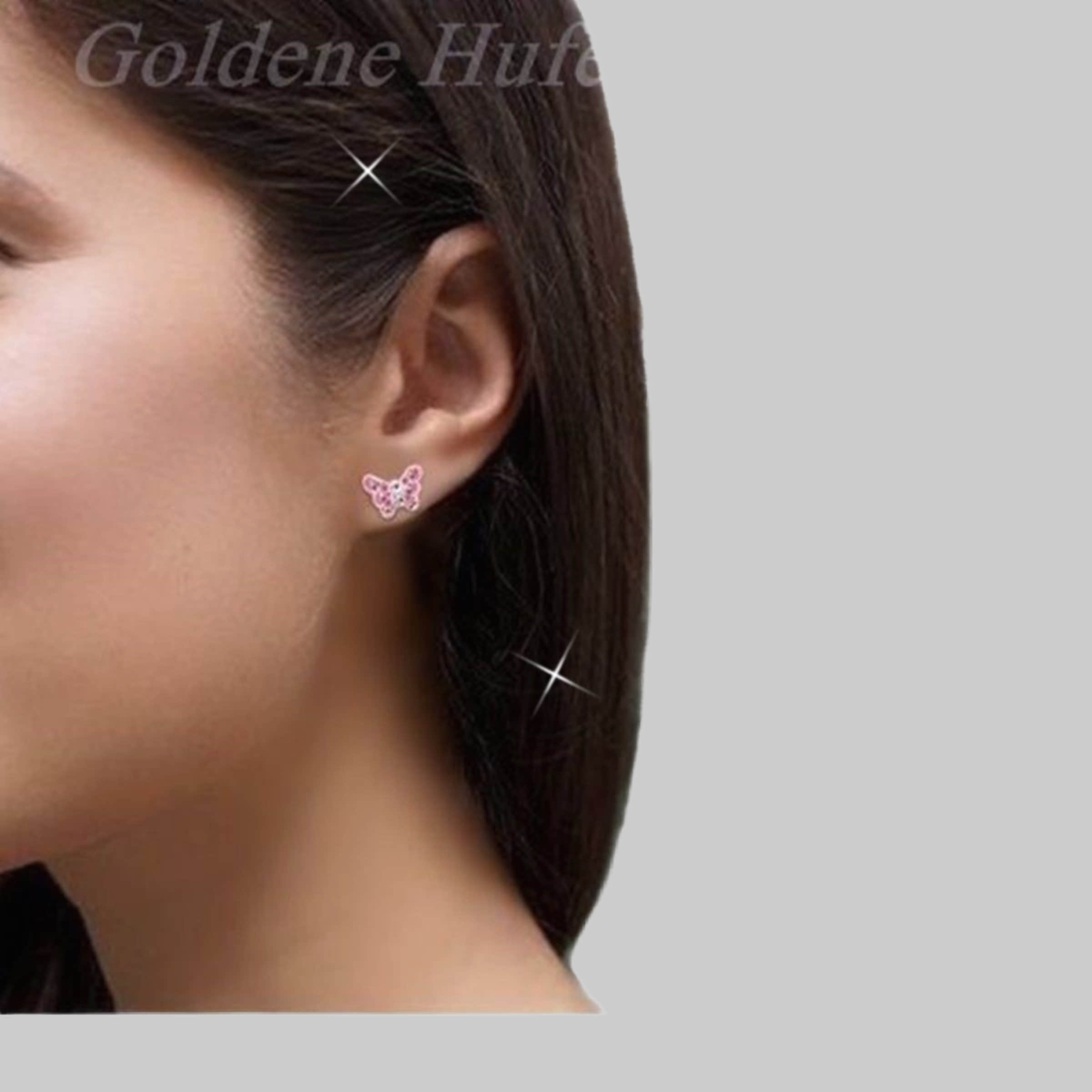 Goldene Hufeisen 'Goldene Hufesien' Horseshoe Earrings Set - 2 Pairs for Girls - Crystal Butterfly & Flower Design - 925 Sterling Silver Blau-Rosa myToys