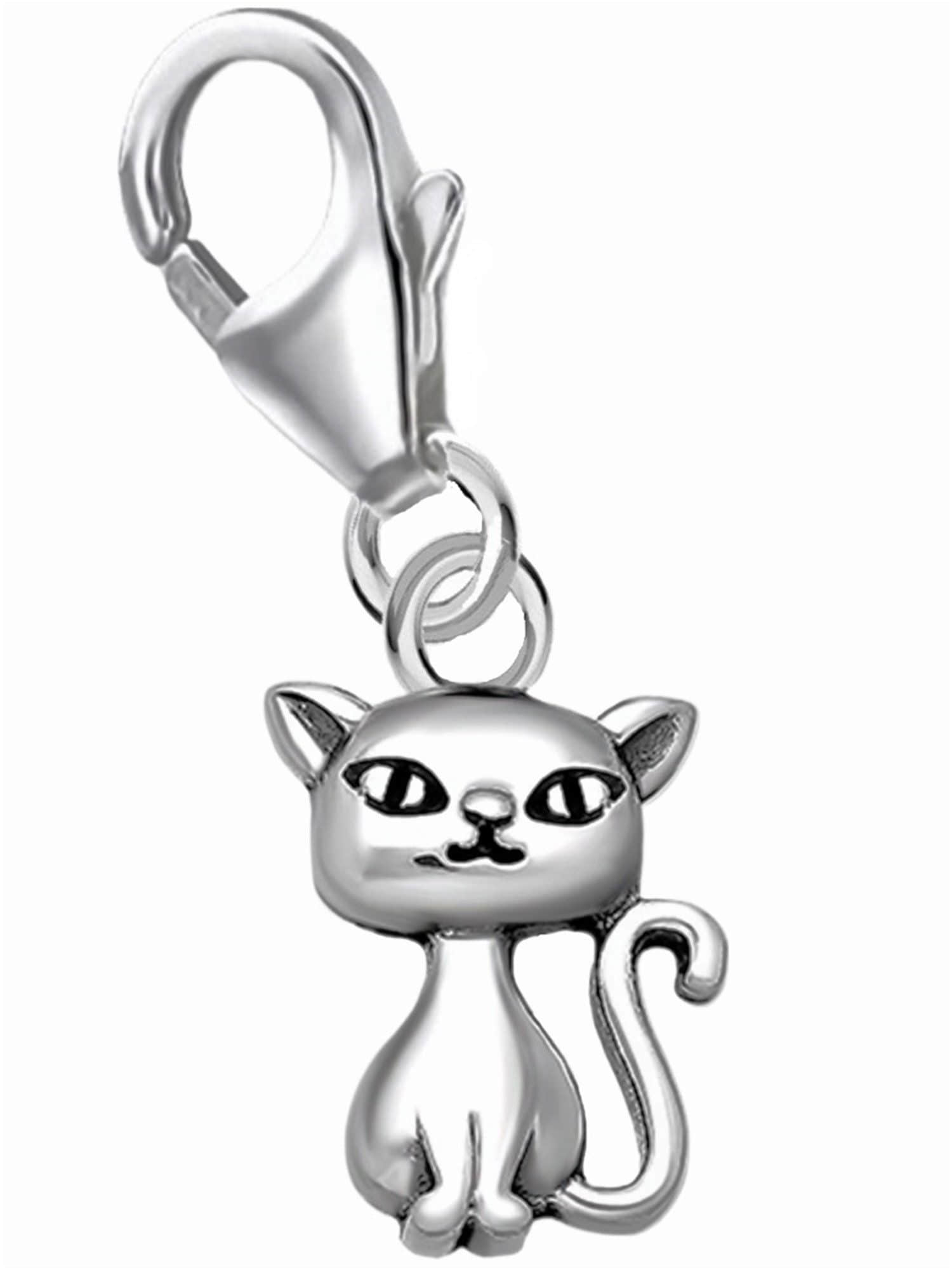 Goldenes Huf Eisen Charm-Anhänger Katze Karabiner Charm 925 Sterling-Silber Kater Anhänger, Tier-Schmuck für Armbänder oder Kette Anhänger Goldene Hufeisen myToys