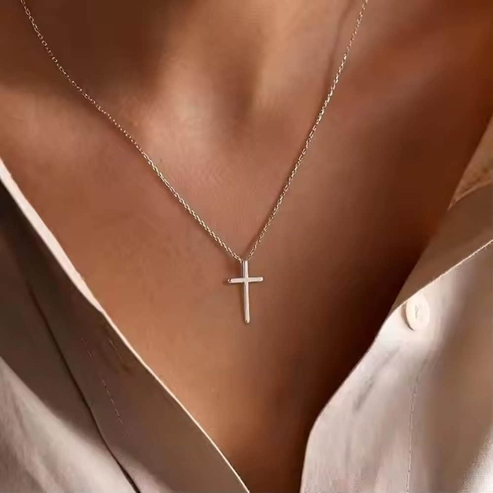myToys Runde Perlu00E9 Inilbran Punk Crystal Cross Necklace - Gothic Jesus Cross Choker Silber