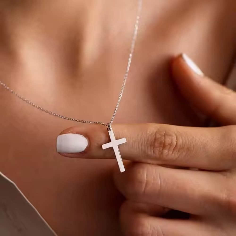 myToys Runde Perlu00E9 Inilbran Punk Crystal Cross Necklace - Gothic Jesus Cross Choker Silber