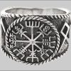 myToys Kiss of Leather Kiss of Leather Viking Compass Silver Ring - Vegvisir & Odin Runes - 925 Sterling