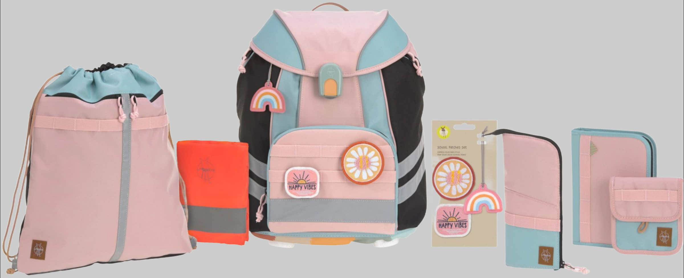 LÄSSIG Schulranzen Unique, Flexy, Rose Blue Black (Set, 5-tlg), inkl. Patches; PETA-approved vegan; aus recyceltem Material Rosé/Blau/ Lu00C4SSIG Spielzeug