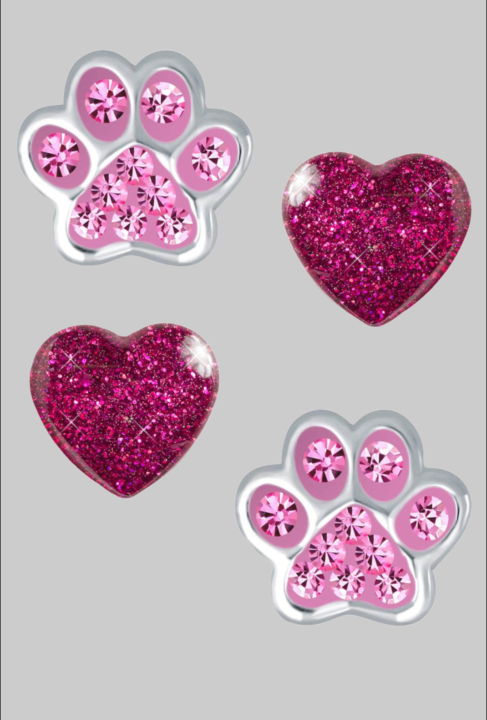 myToys Limana Limana Ohrsteker-Set Kinder Mädchen Ohrringe 925 Silber Pfote Glitzer Edelstahl Herz K725+K285o