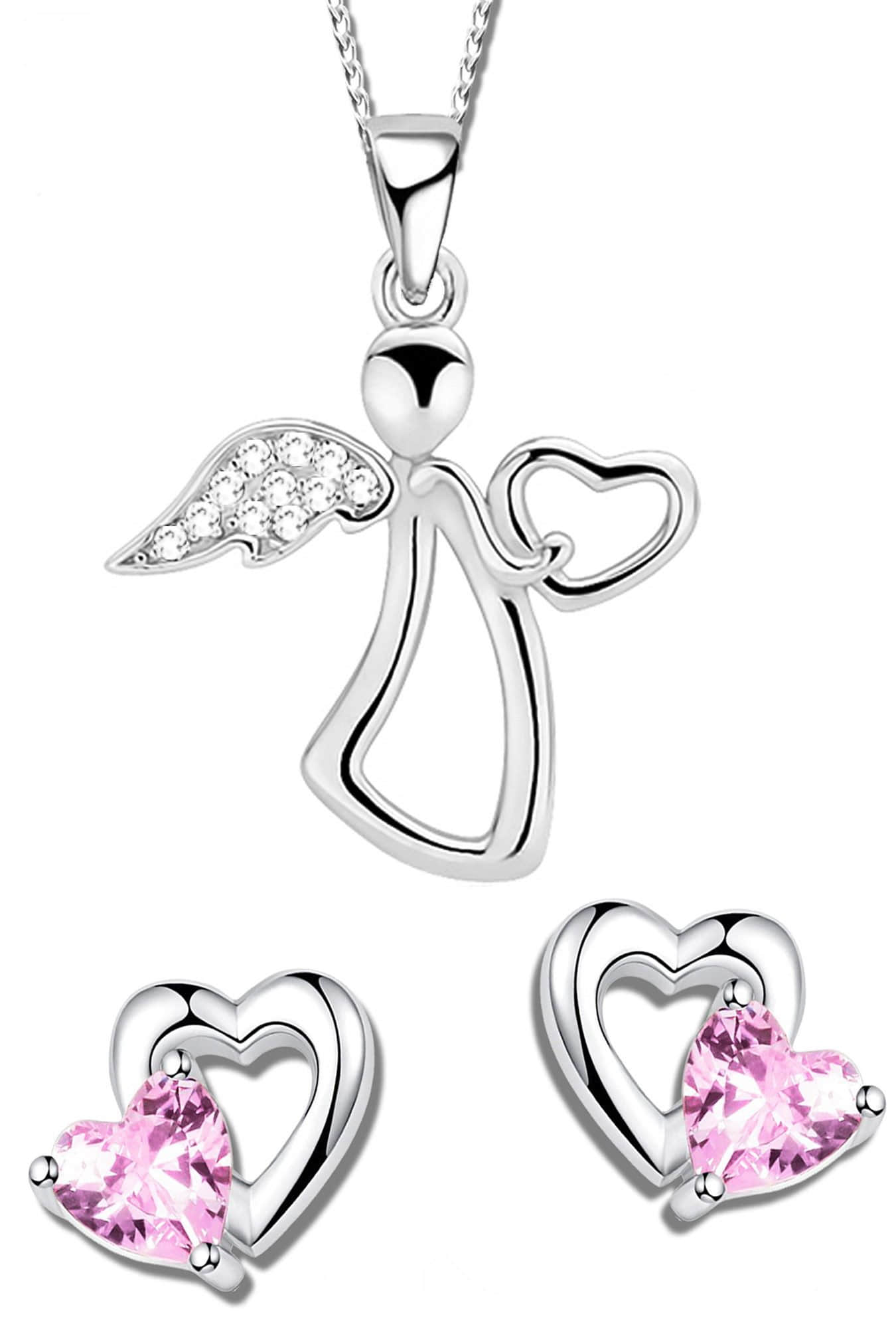 Mädchenmode Limana Limana Schmuckset Kinder Mädchen Set 925 Silber Engel Herz Halskette mit Ohrringe Silber