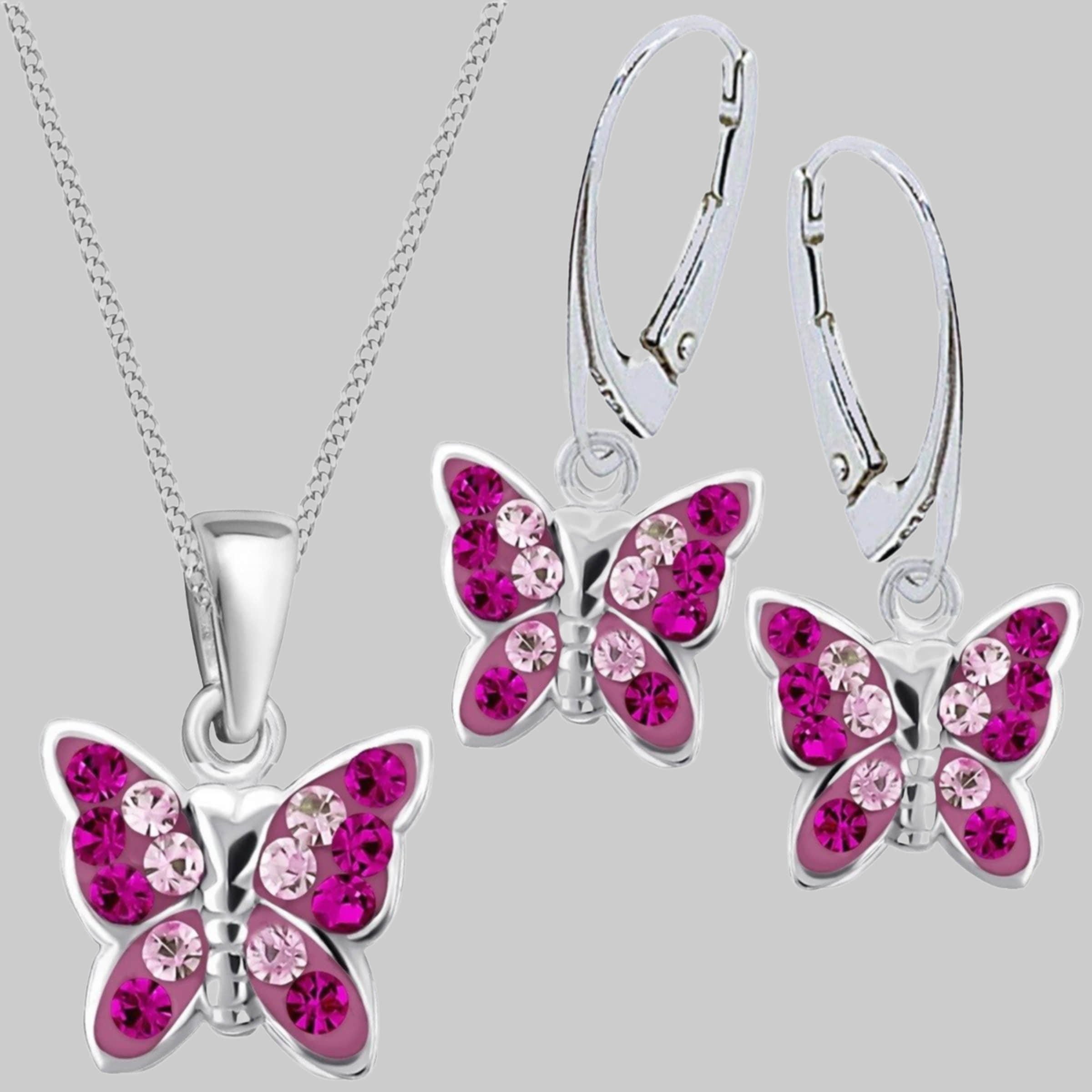 OROVIVO Victoria Schmuck: Kristall-Schmetterling-Ohrringe Set aus 925er Silber (4-tlg) Magenta Goldene Hufeisen myToys