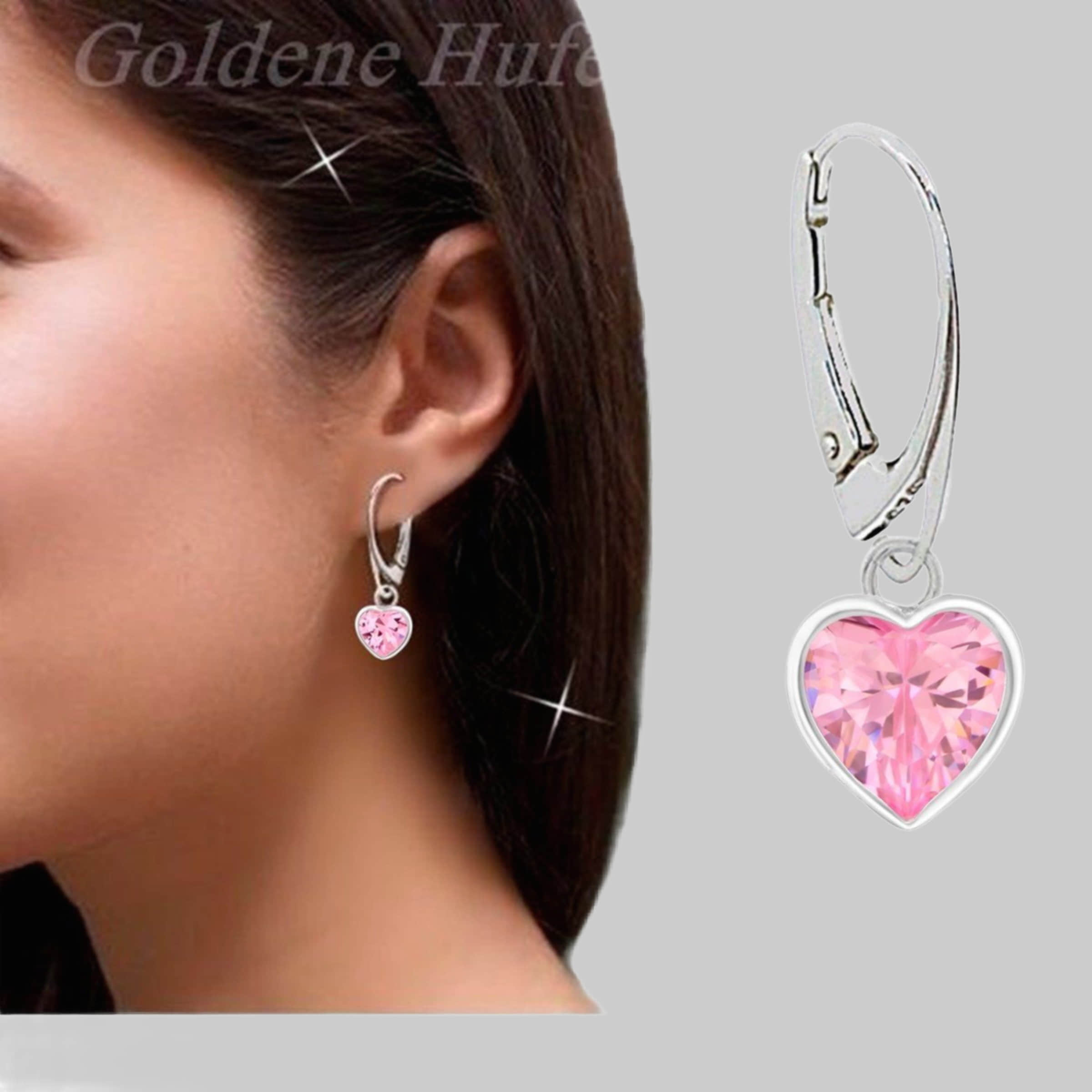myToys Goldene Hufeisen OROVOVO Herz Ohrhänger 925 Sterling Silber mit Zirkonia - Materia Schmuck Rosa
