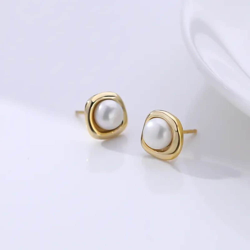 myToys ROUGEMONT ROUGEMONT Freshwater Pearl Hoop Earrings - 925 Sterling Silver & 18k Gold Gold