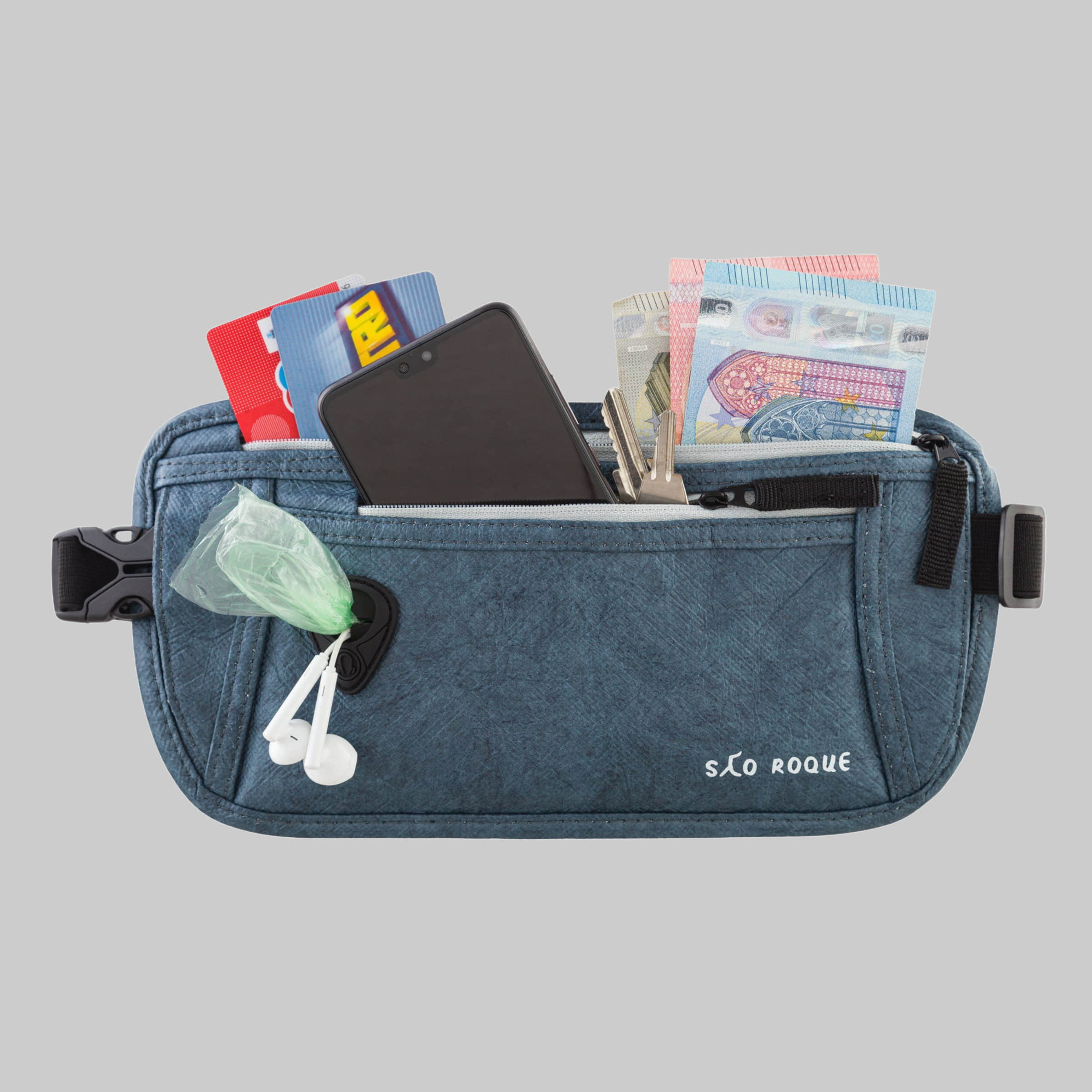 SAO ROQUE Bauchtasche - Flache Damen Herren Bauchtasche, Diebstahl-sicher mit RFID Schutz, Vegan, Ultraflach Alt-Blau Accessoires & Taschen SAO ROQUE
