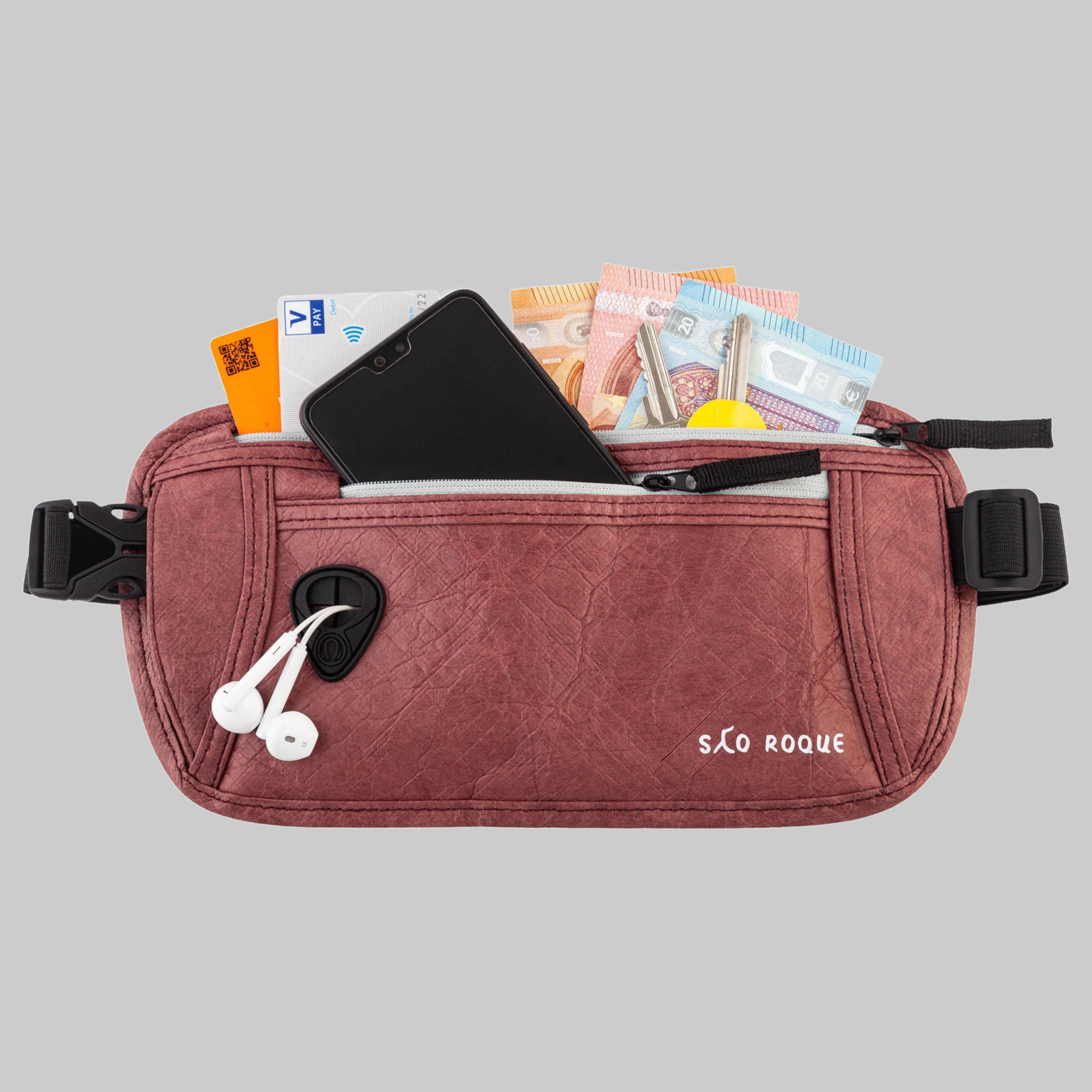 Accessoires & Taschen SAO ROQUE SAO ROQUE Bauchtasche - Flache Damen Herren Bauchtasche, Diebstahl-sicher mit RFID Schutz, Vegan, Ultraflach Kastanien-