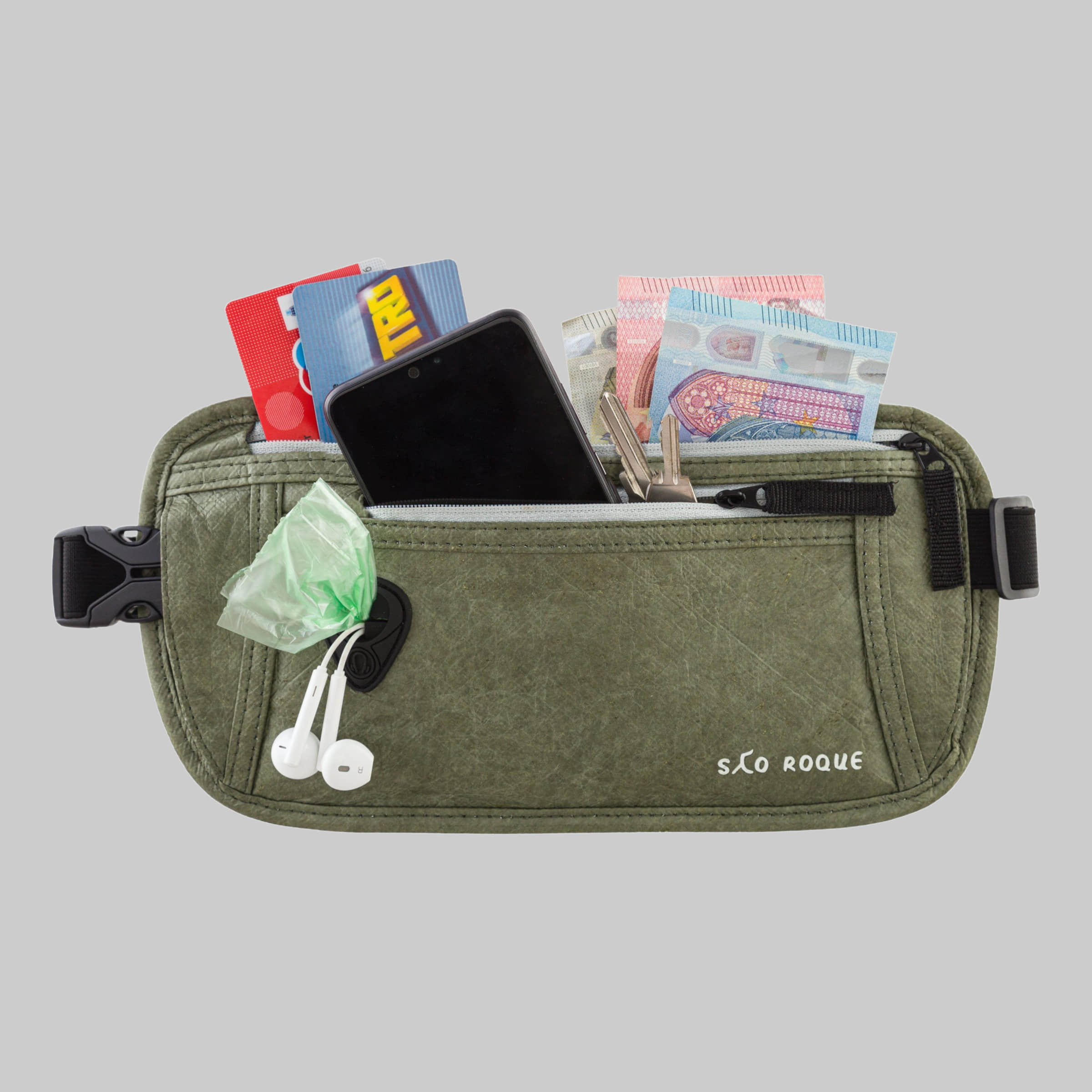 SAO ROQUE Bauchtasche - Flache Damen Herren Bauchtasche, Diebstahl-sicher mit RFID Schutz, Vegan, Ultraflach Khaki-Grün SAO ROQUE Accessoires & Taschen
