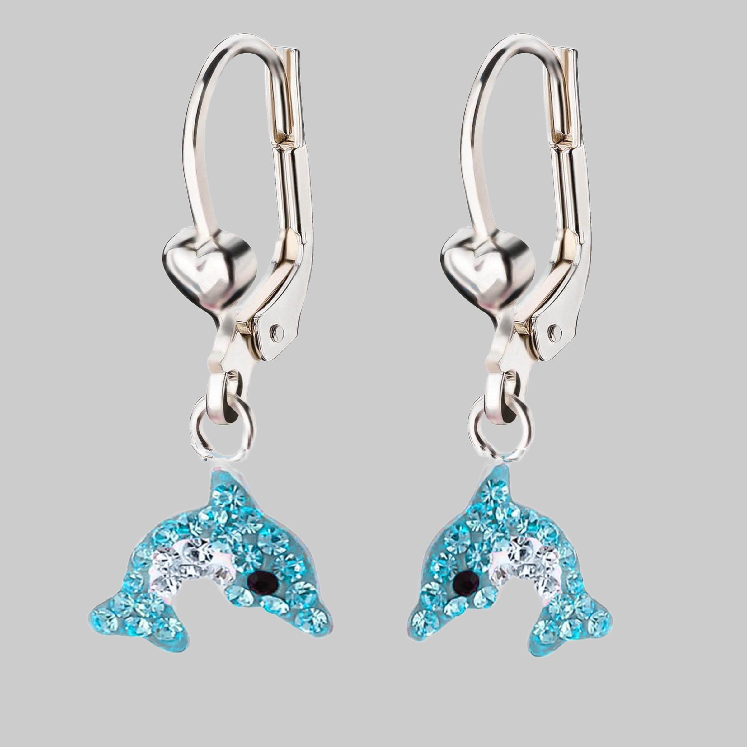 myToys schmuck23 Schmuck23 Paar Ohrhänger Kinder Ohrringe Delfin 925 Silber, Kinderschmuck Kristalle Mädchen Geschenk Hellblau/K
