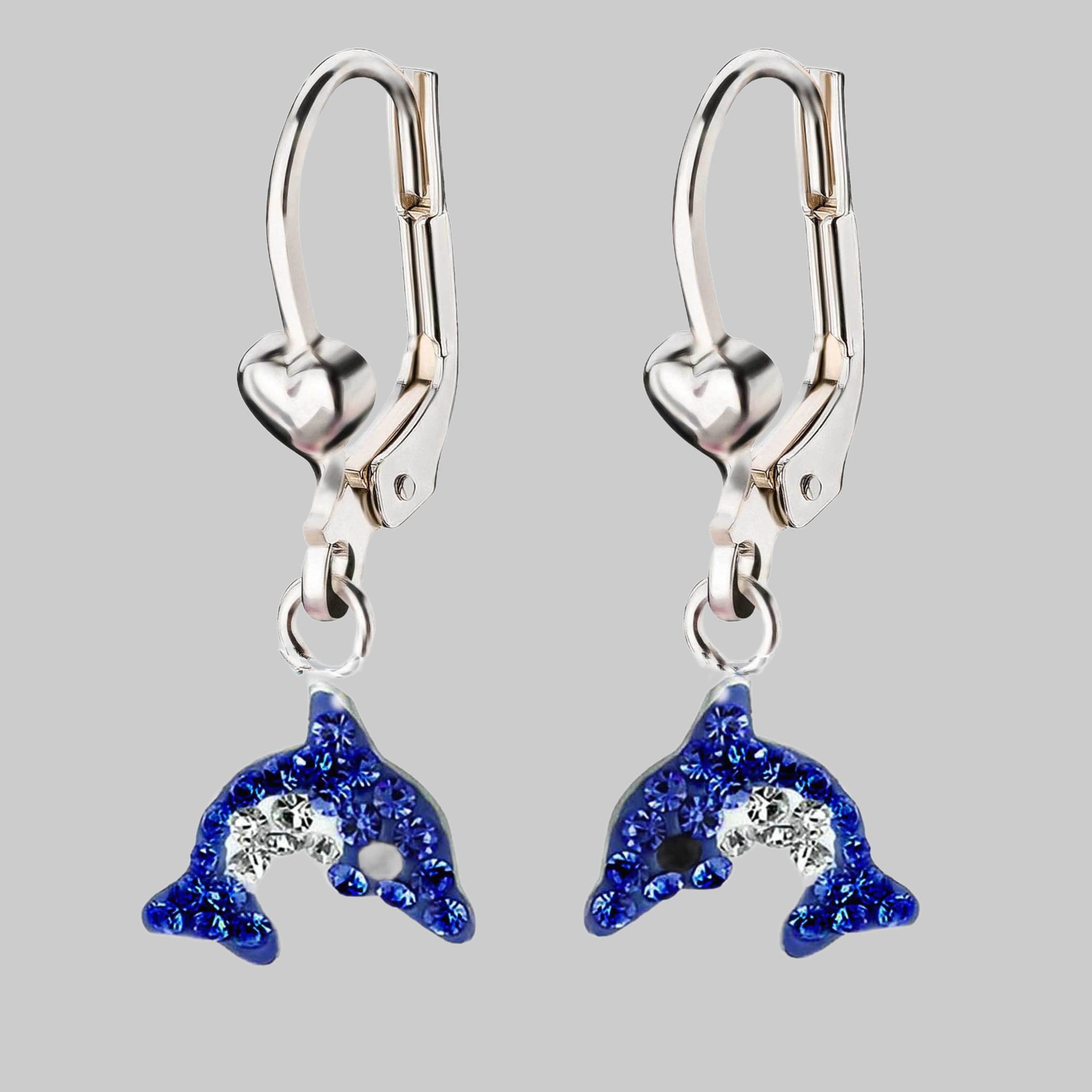 Schmuck23 Paar Ohrhänger Kinder Ohrringe Delfin 925 Silber, Kinderschmuck Kristalle Mädchen Geschenk Dunkelblau myToys schmuck23