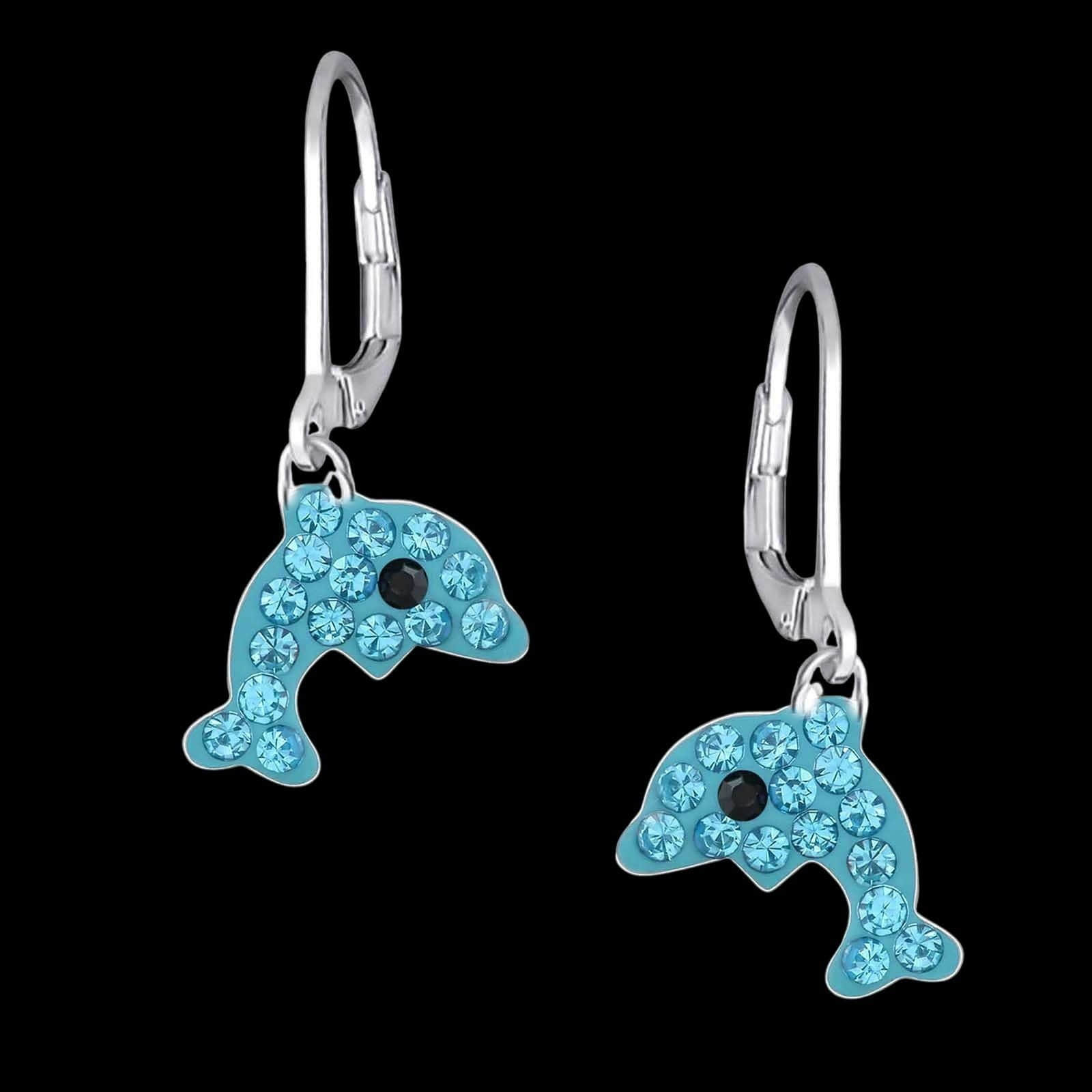 schmuck23 Schmuck23 Paar Ohrhänger Kinder Ohrringe Delfin 925 Silber, Kinderschmuck Kristalle Mädchen Geschenk Hellblau myToys