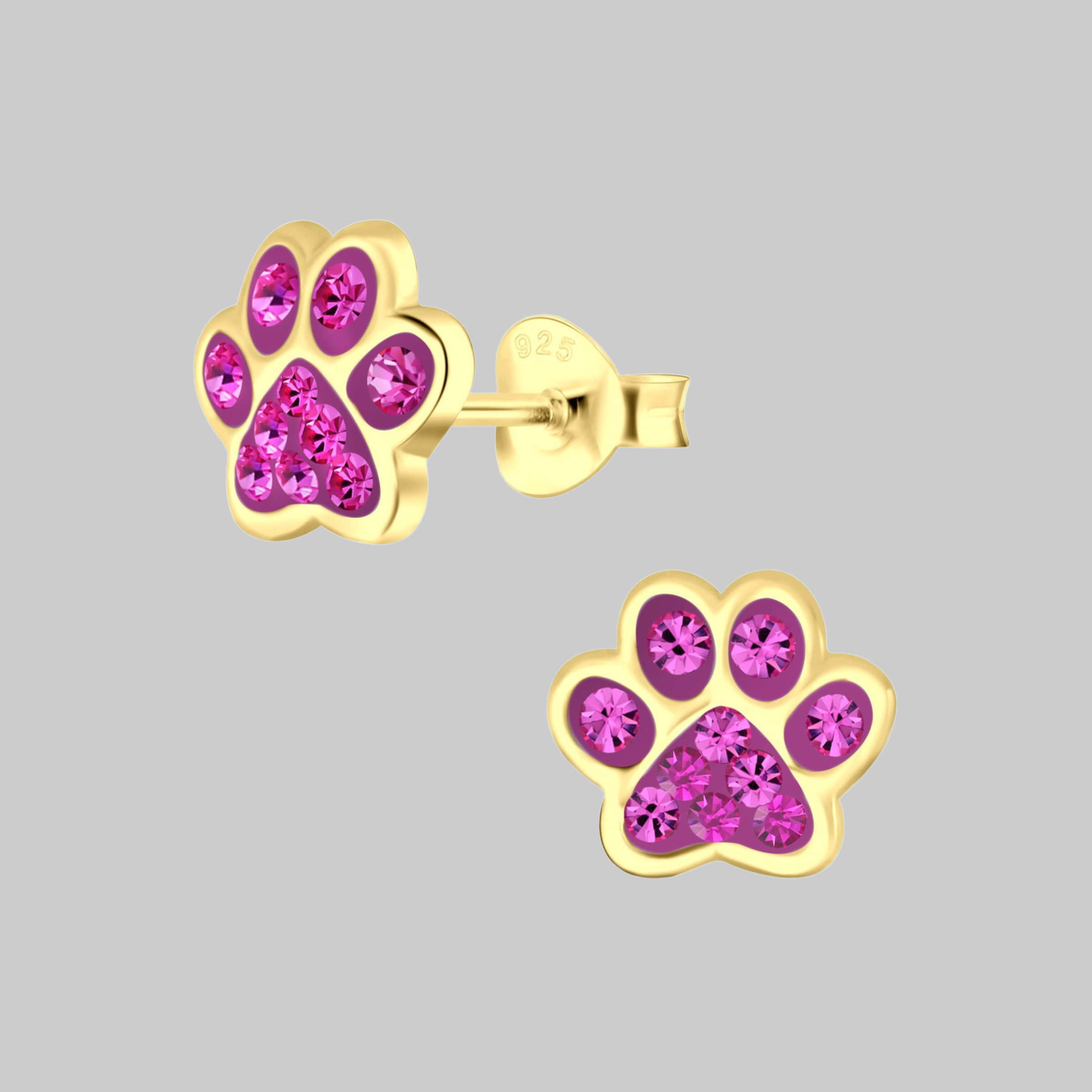 schmuck23 Schmuck23 Sterling Silver Cat & Paw Earrings for Kids - 925 Silver Pink myToys