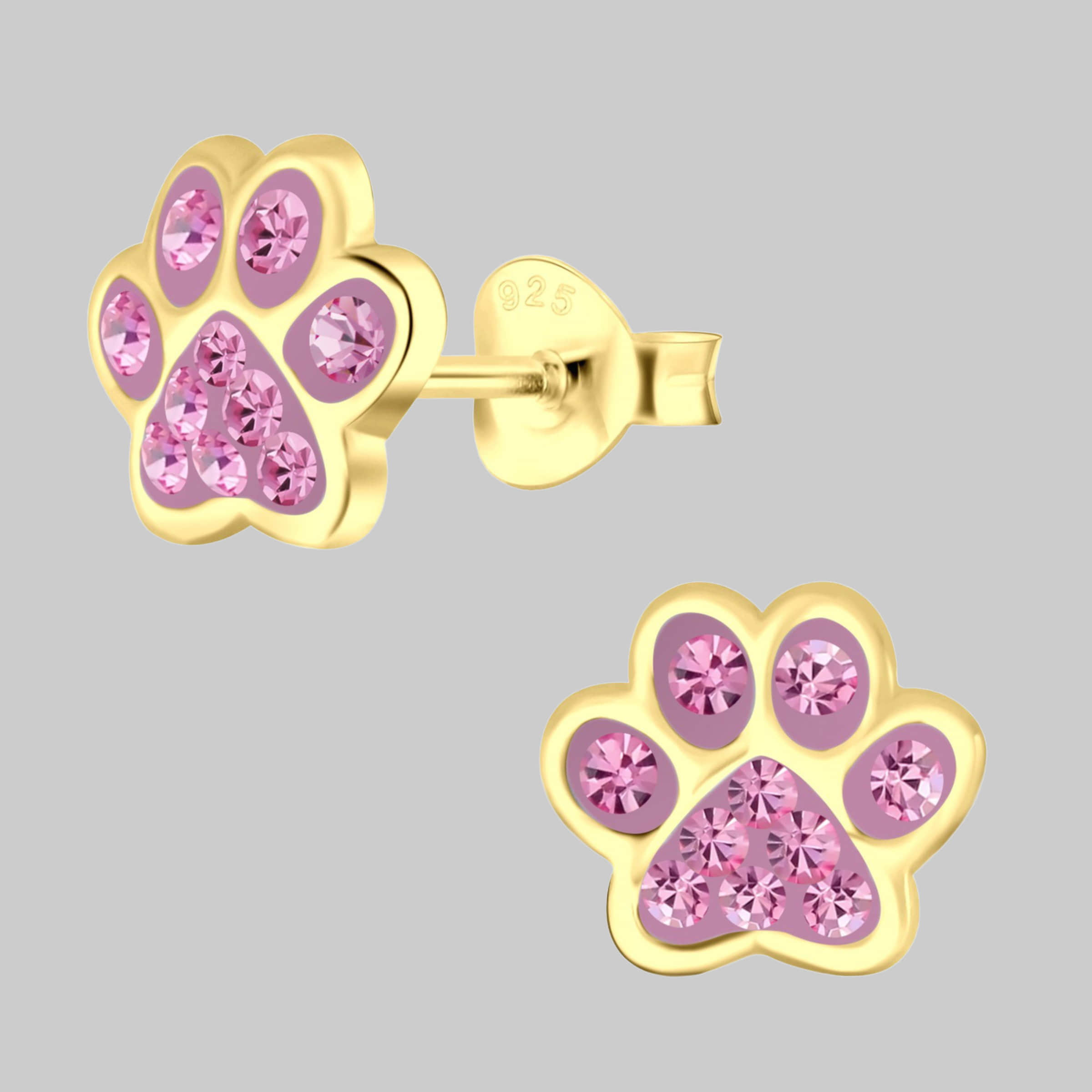 schmuck23 myToys Schmuck23 Sterling Silver Cat & Paw Earrings for Kids - 925 Silver Rosa
