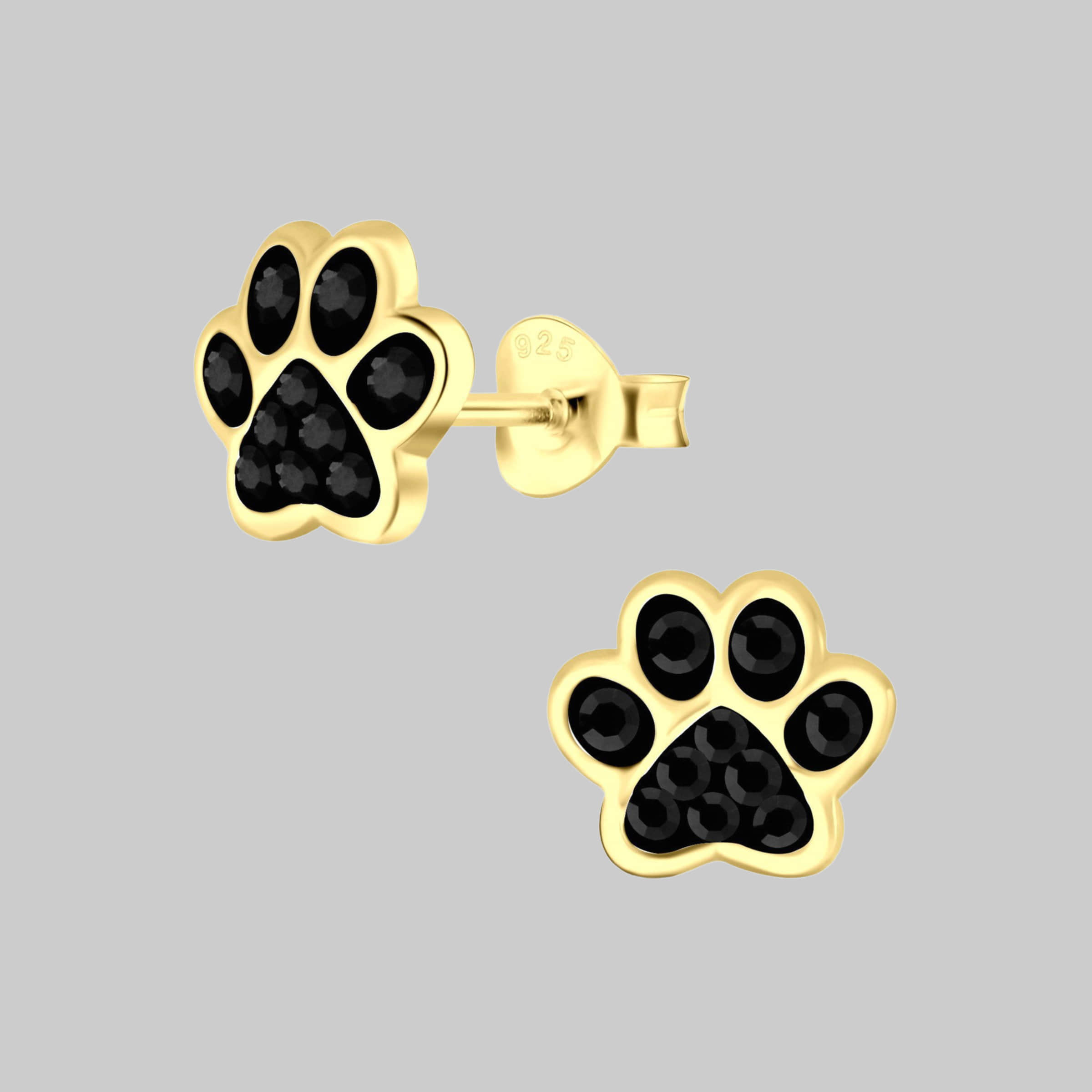 Schmuck23 Sterling Silver Cat & Paw Earrings for Kids - 925 Silver Schwarz myToys schmuck23