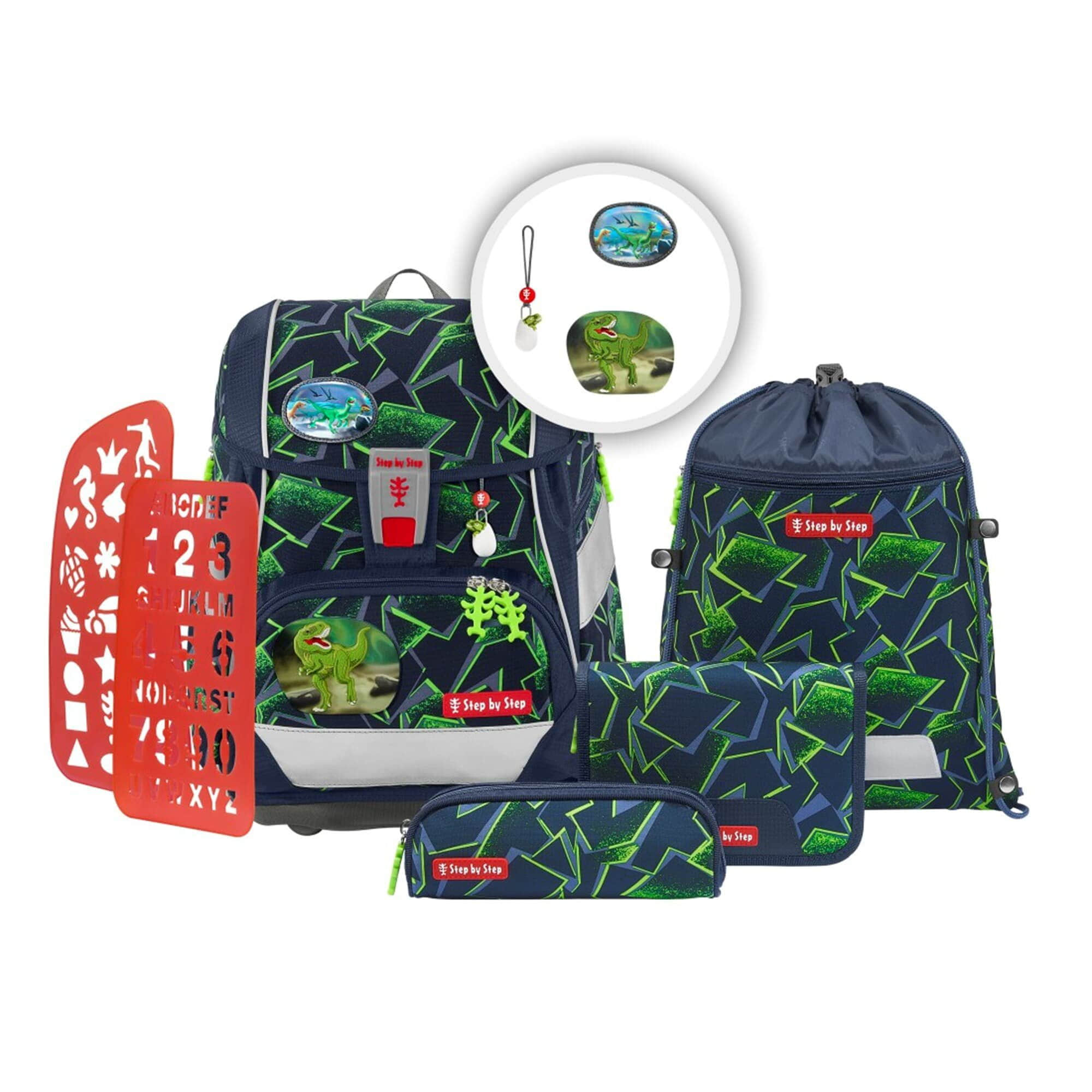 Step by Step Schulranzen 2IN1 PLUS, 6-teilig (5-tlg) Wild T-Rex Spielzeug Step by Step