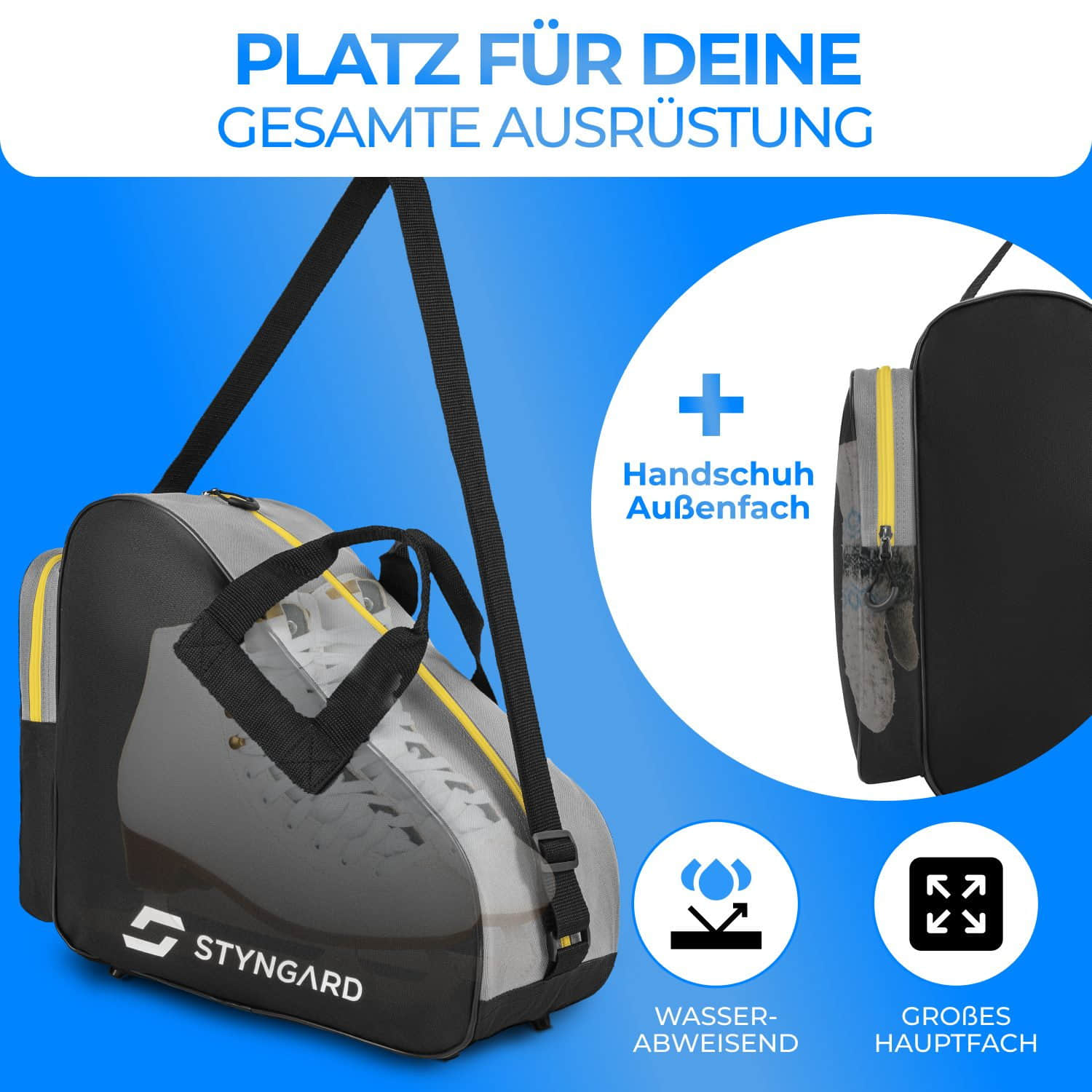 Sportaccessoires Styngard Styngard Montreal Sport Bag - Ice Skate & Inline Skate Bag | Men & Women Schwarz-Gelb
