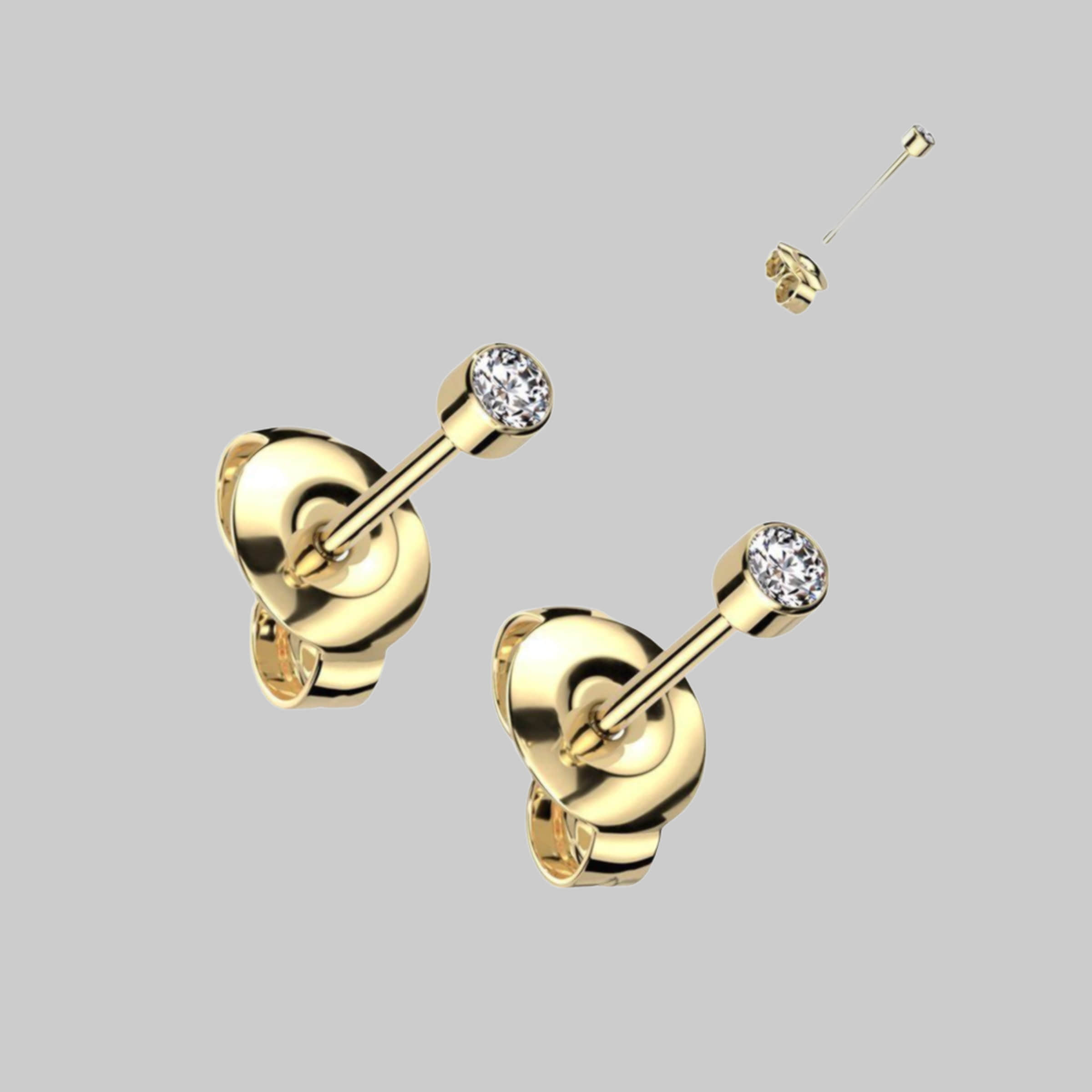 Viva-adornos Titanium Stud Earrings - Hypoallergenic & Nickel-Free - Zirconia Accent Gold myToys viva-adorno