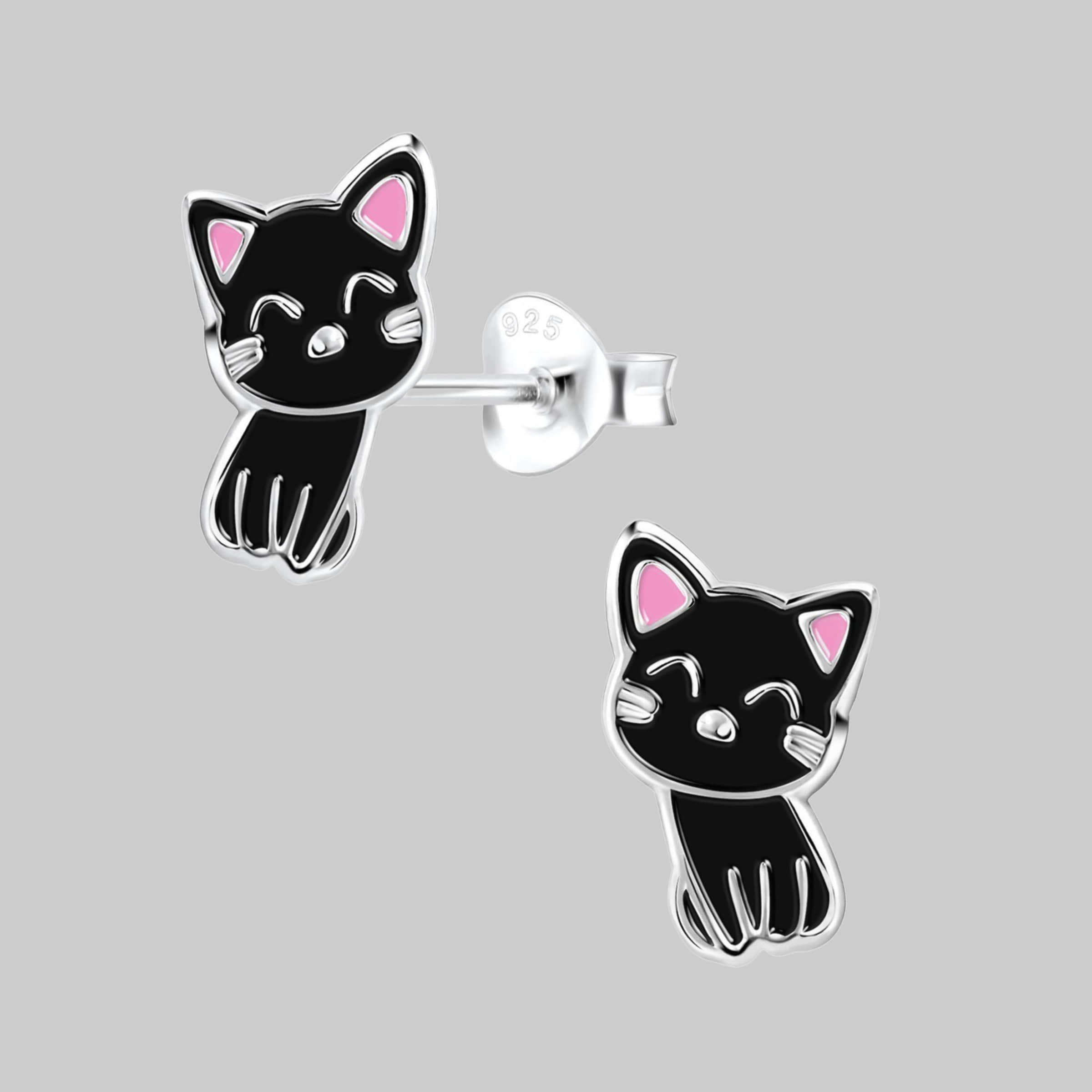 myToys schmuck23 schmuck23 Sterling Silver Cat Earrings for Children - 925 Silver Schwarz