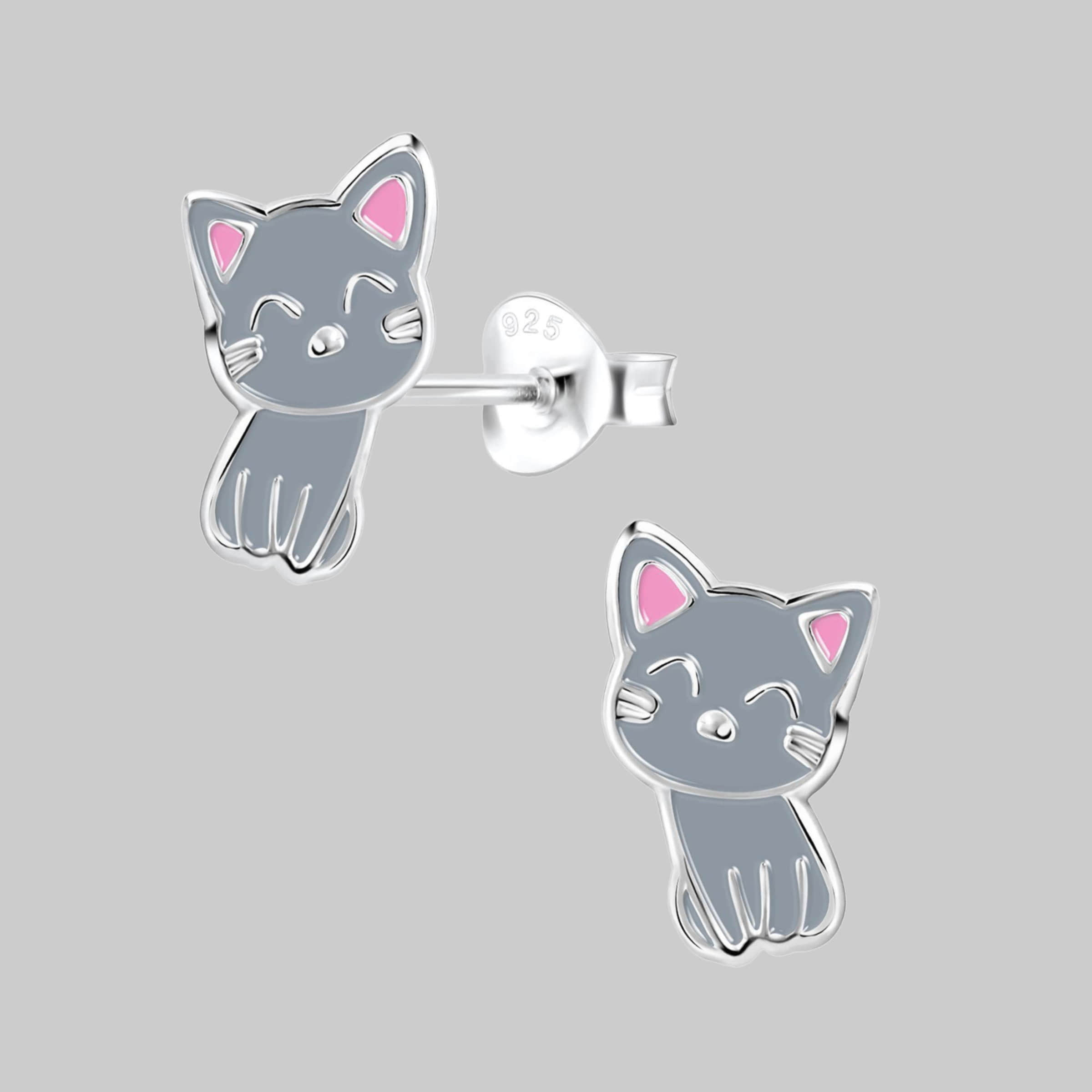 schmuck23 myToys schmuck23 Sterling Silver Cat Earrings for Children - 925 Silver Grau