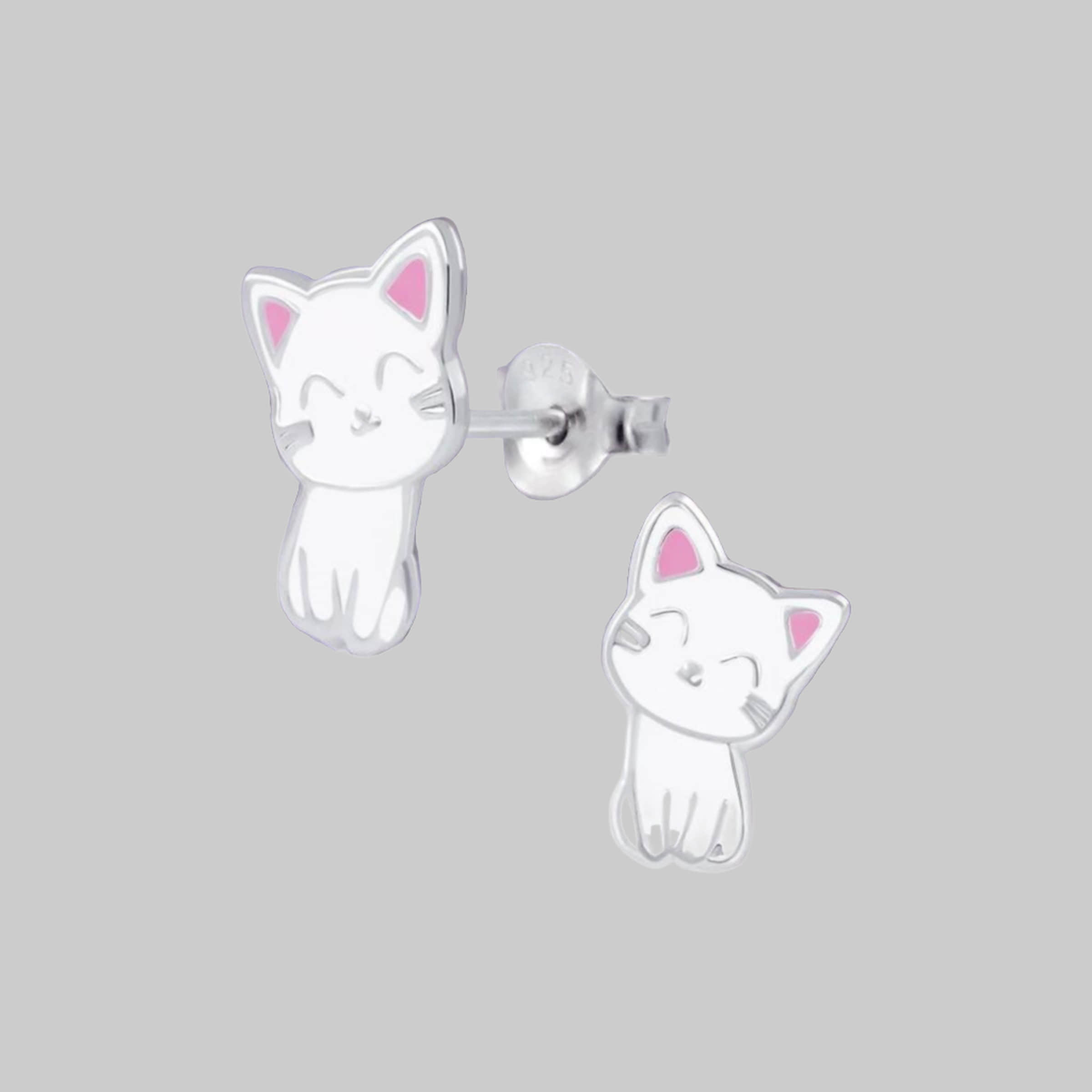 myToys schmuck23 schmuck23 Sterling Silver Cat Earrings for Children - 925 Silver Weiss